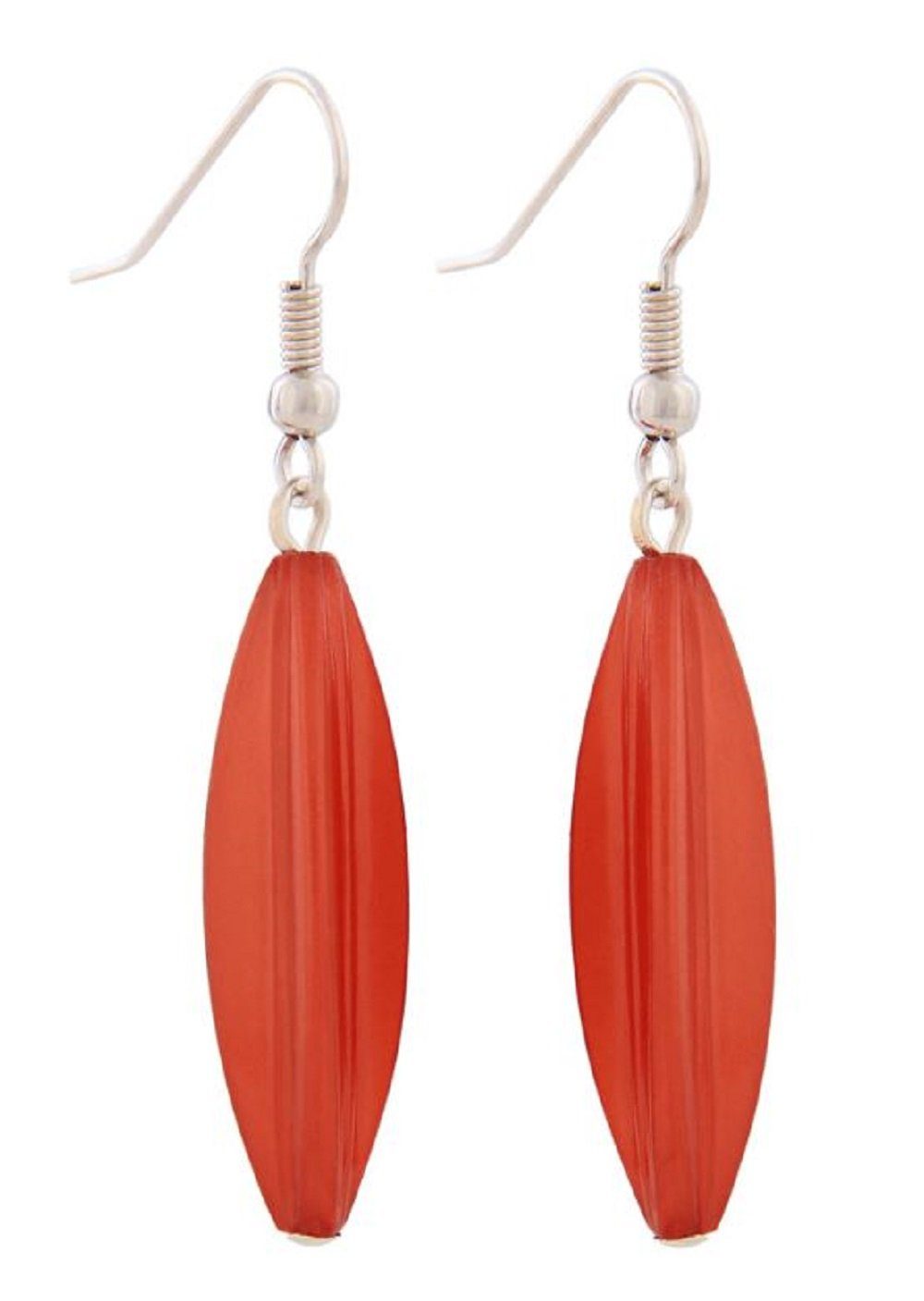 unbespielt Paar Ohrhänger Ohrhaken Rillenolive Kunststoff rotbraun-wachsfarben 30 x 9 mm, Modeschmuck für Damen
