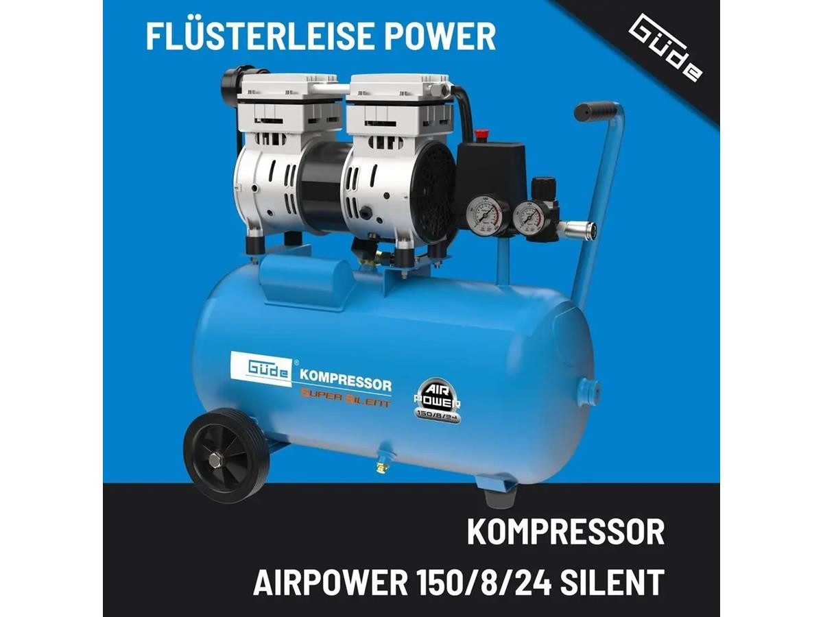 Güde Kompressor Flüsterkompressor Airpower 150/8/24 Silent 0,75 kW, 230 V Ölfrei 50136, max. 8 bar, 24 l, Set, 1-tlg. – Bild 2 von 5