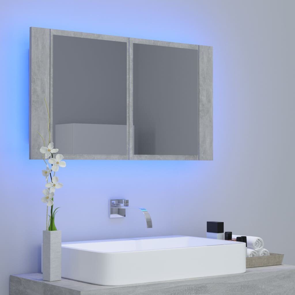 vidaXL Badezimmerspiegelschrank LED-Bad-Spiegelschrank (1-St) Betongrau 80x12x45 cm Acryl