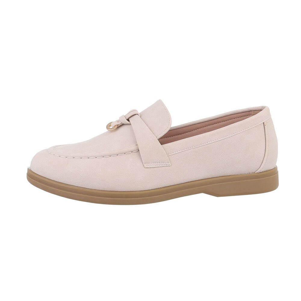 Ital-Design Damen Mokassins Freizeit Slipper Blockabsatz Mokassins in Beige