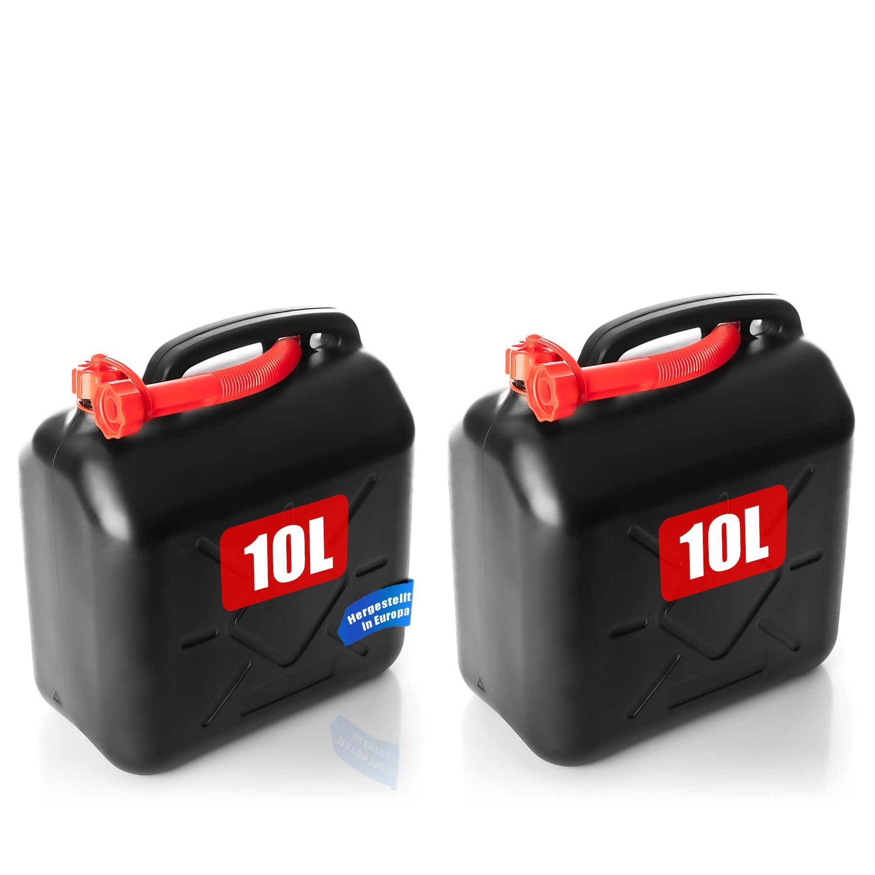 BigDean Benzinkanister 10L mit flexiblem Ausgießer - Kanister für Benzin, Diesel & AdBlue (Set, 2 St., Kanister + Ausgiesrohr), UN-Zulassung, Höchste Sicherheitsanforderung, Sicherheitsverschluss