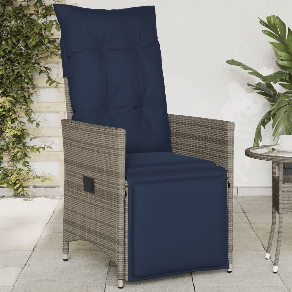vidaXL Gartensofa, Gartensessel Verstellbar mit Kissen Grau Poly Rattan