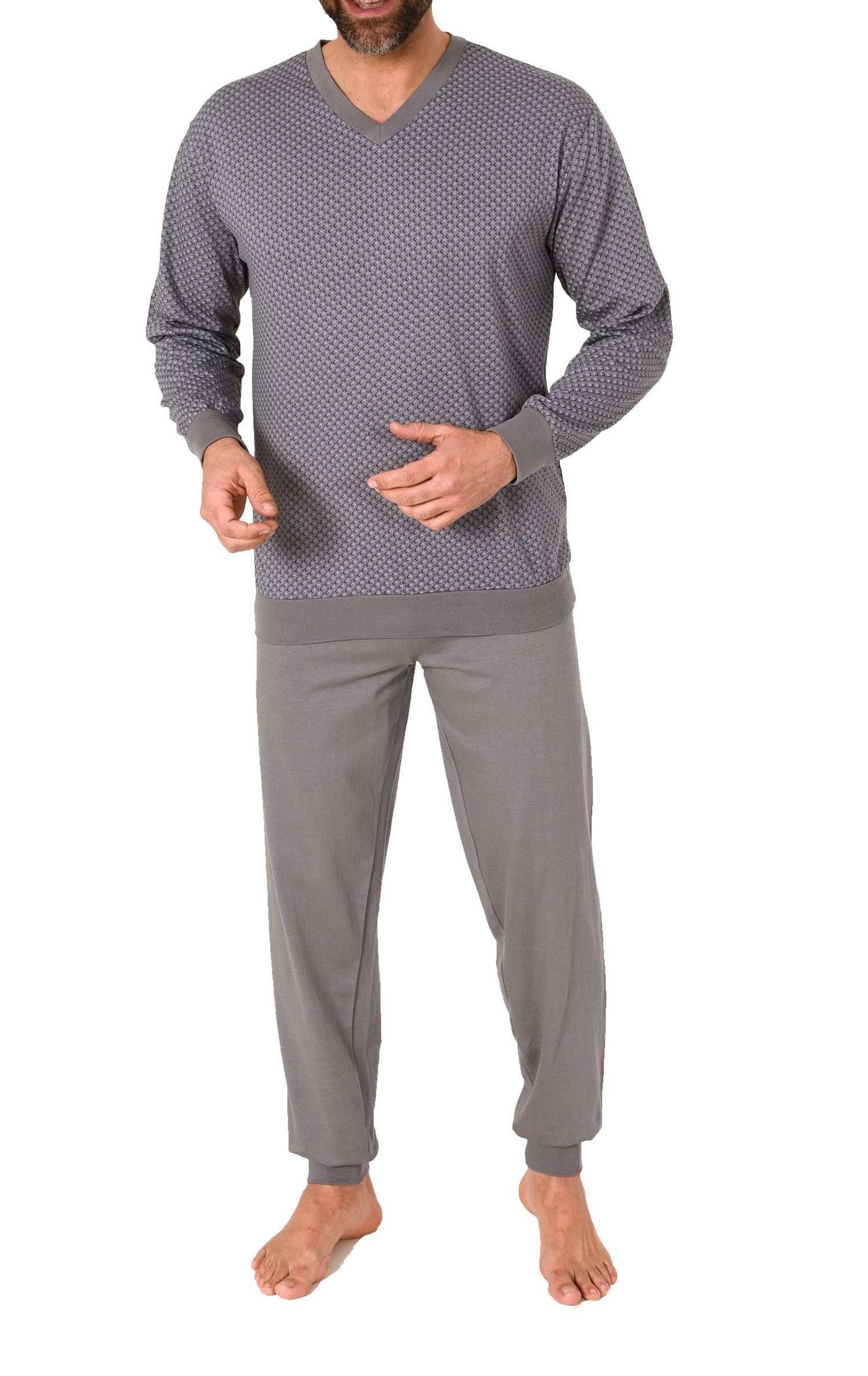 Pyjama Herren Schlafanzug lang mit Bündchen in eleganter Minimalprint Optik