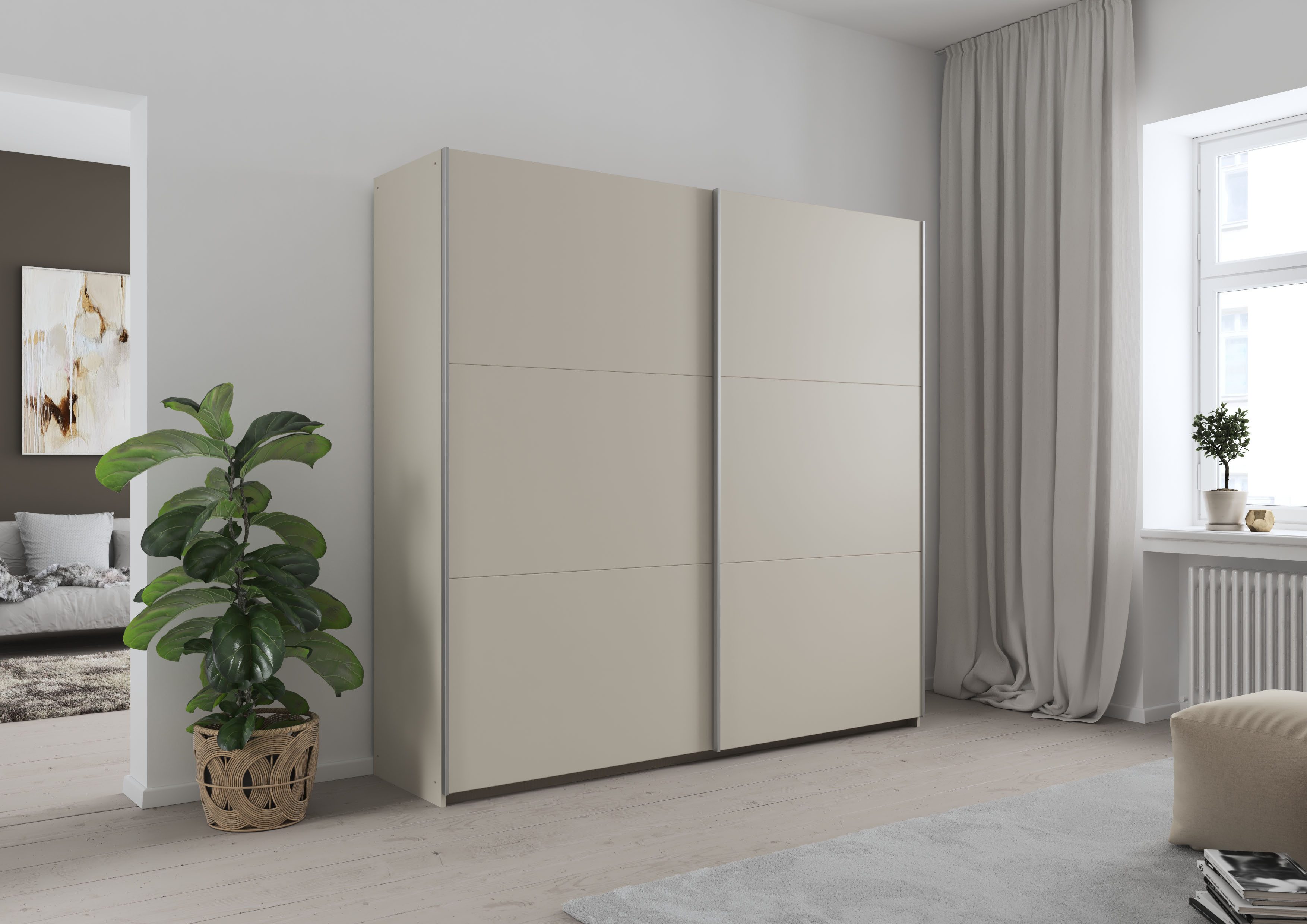 rauch Schwebetürenschrank AURELIO Kleiderschrank Garderobe (3 Ausstattungen BASIC/CLASSIC/PREMIUM (inkl. SOFT-CLOSE-FUNKTION) 3 verschiedene Ausstattungsvarianten Griffe aus Metall MADE IN GERMANY