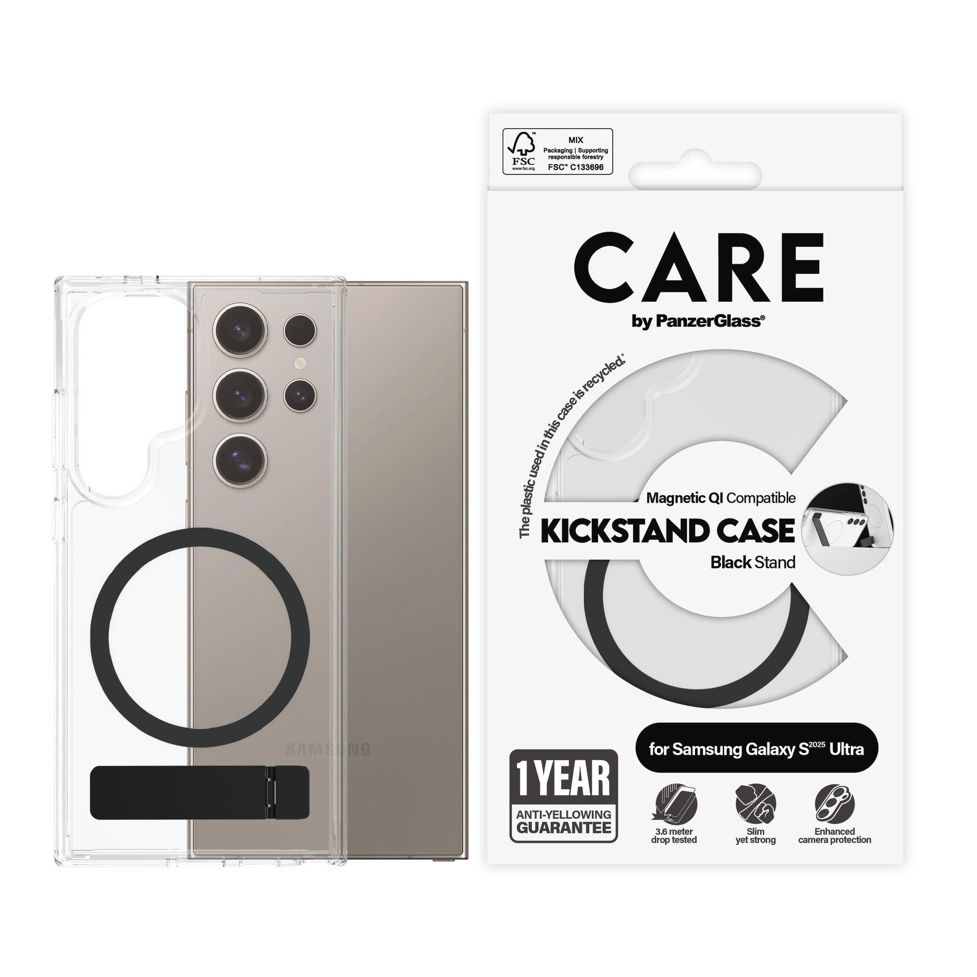 CARE by PanzerGlass Handyhülle Magnetic QI Compatible Kickstand Case für Samsung Galaxy S25 Ultra, Backcover, Schutzhülle, Handyschutzhülle, Case, Schutzcase, stoßfest
