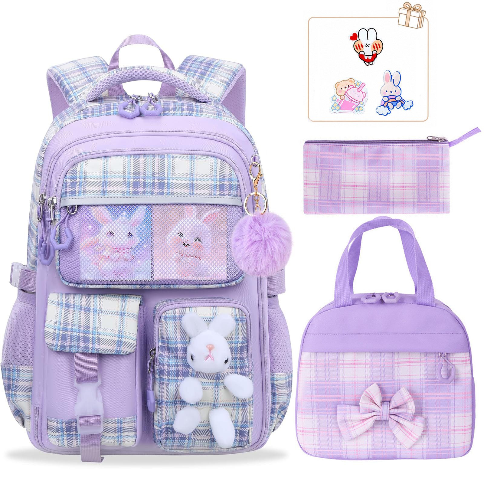 MOPUEA Schulrucksack Schulrucksack Set 3-tlg Wasserabweisend Ergonomisch mit Viele Fächer (Schulrucksack Set mit Lunchtasche und Federmäppchen, Rucksack Lunchtasche und Federmäppchen im passenden Design), 180 Grad Öffnung reflektierend wasserabweisend erg