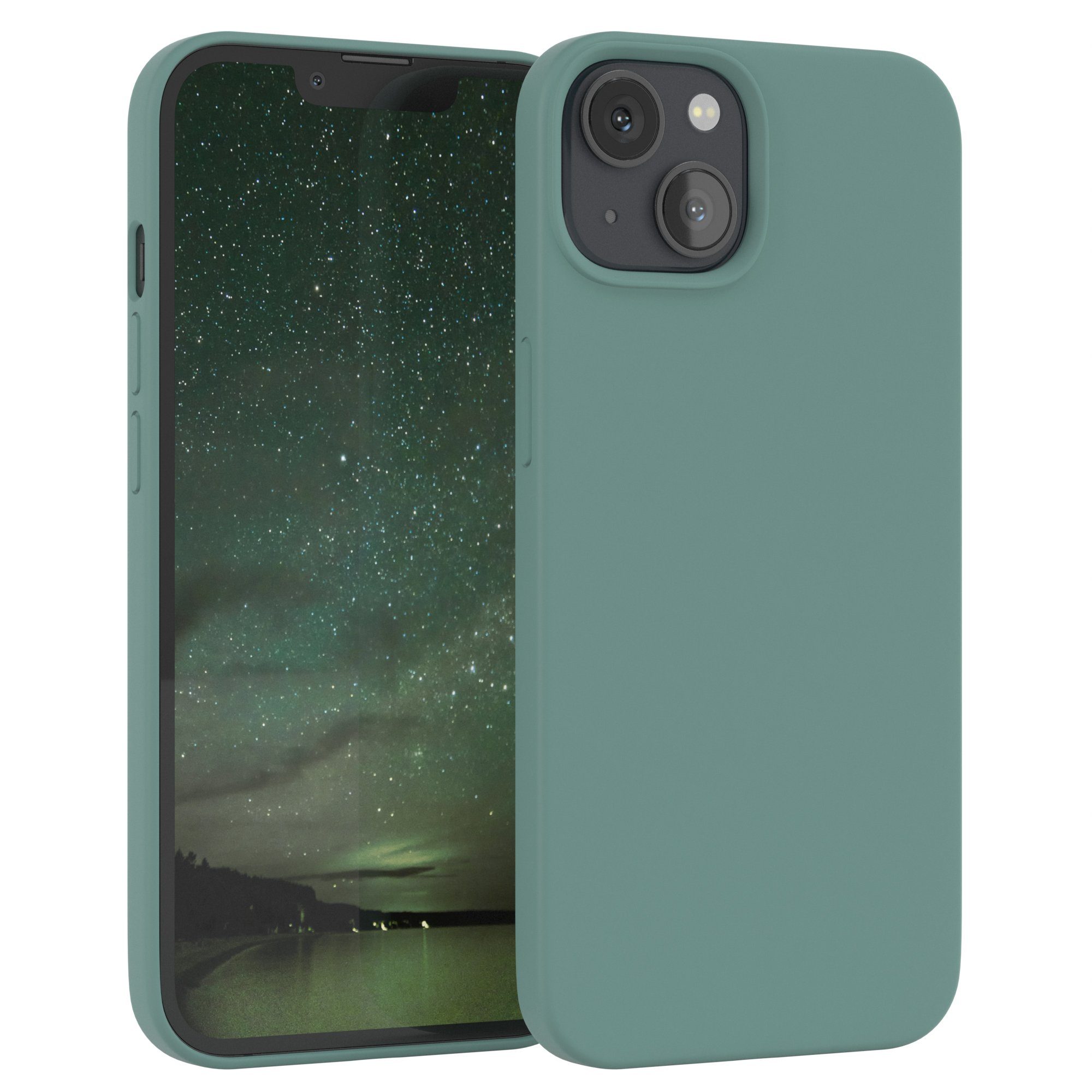 EAZY CASE Handyhülle Premium Silikon Case für Apple iPhone 13 6,1 Zoll, Silikonhülle Slimcover mit Displayschutz Hülle Cover Grün / Nachtgrün