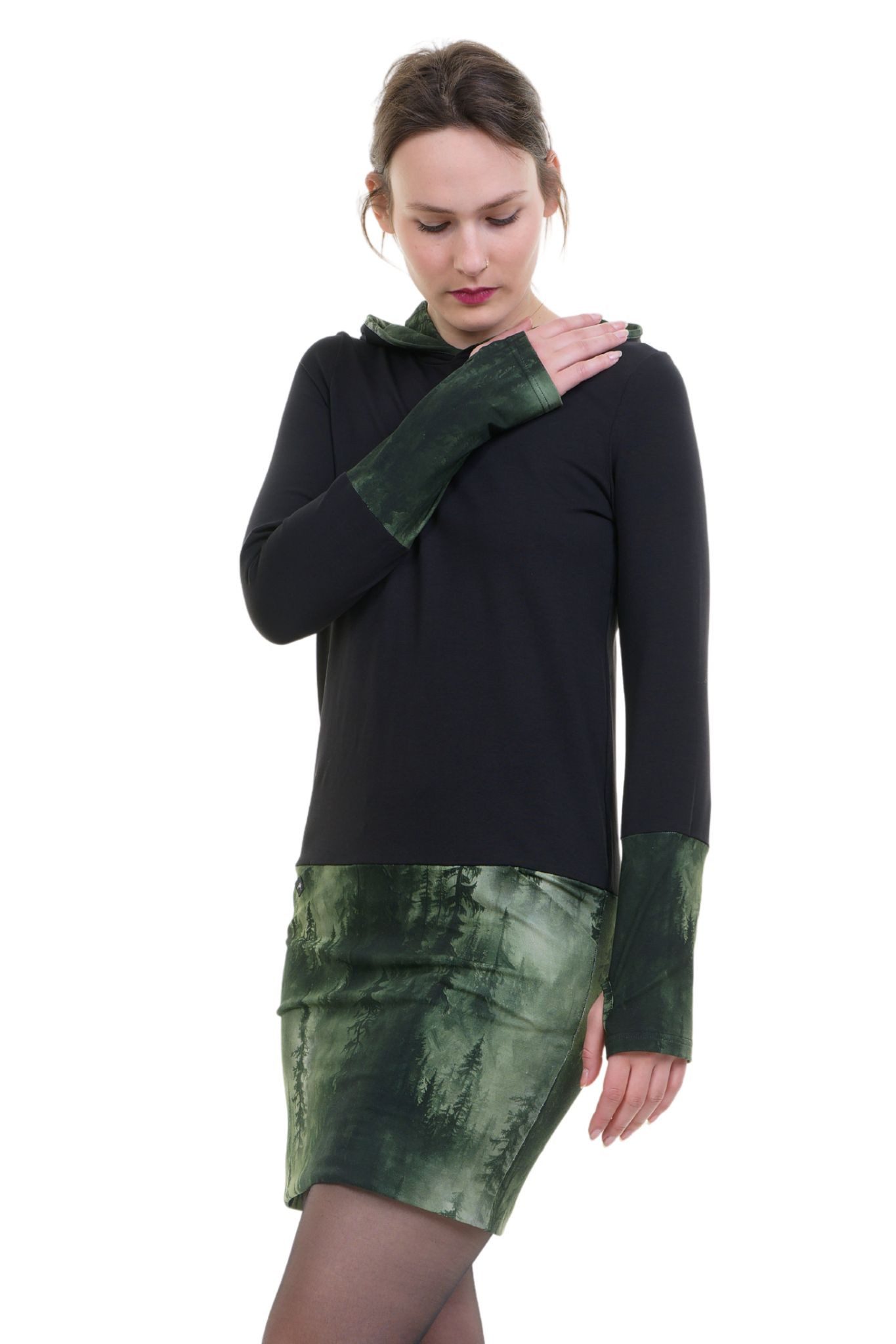 3Elfen Jerseykleid Kapuzenkleid Hoodiekleid Winterzauber schwarz günstig online kaufen