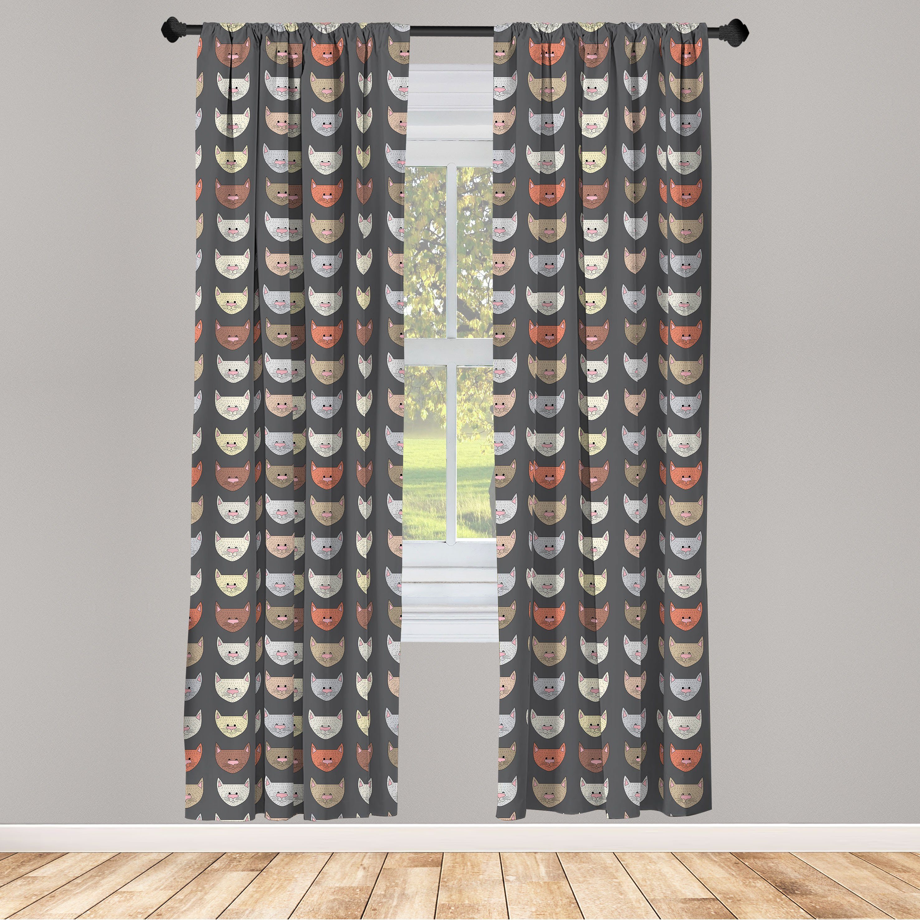 Gardine Vorhang für Wohnzimmer Schlafzimmer Dekor, Abakuhaus, Microfaser, Kindergarten Gekritzel-Katzen-Liebhaber Muster