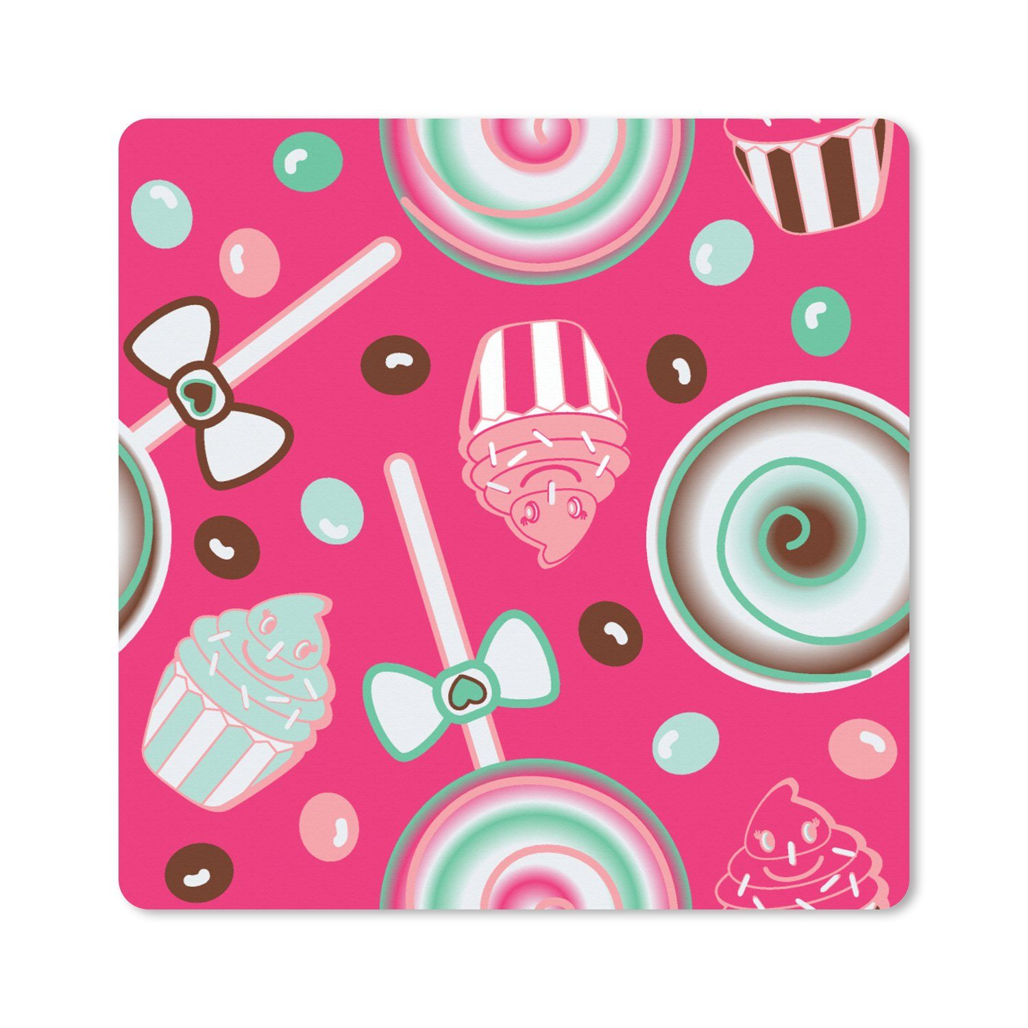 MuchoWow Gaming Mauspad Design - Bonbon - Rosa (1-St), Gaming, Rutschfester Unterseite, Mausunterlage, 80x80 cm, XXL, Großes