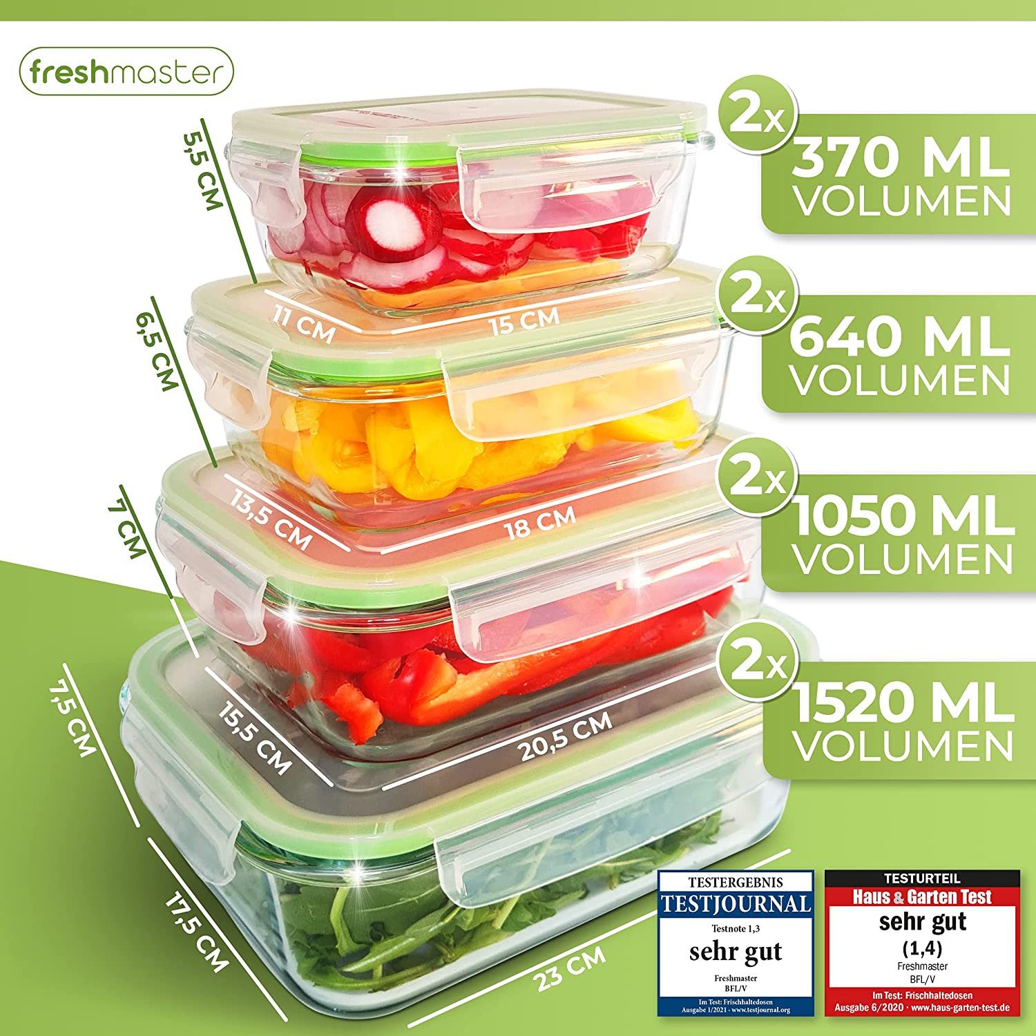 Fresh Master Frischhaltedose 16-tlg. Glas Vorratsdosen Set Frischhaltedosen auslaufsicher luftdicht, Borosililatglas, (Spar-Set), 100% auslaufsichere + luftdich – Bild 3 von 5