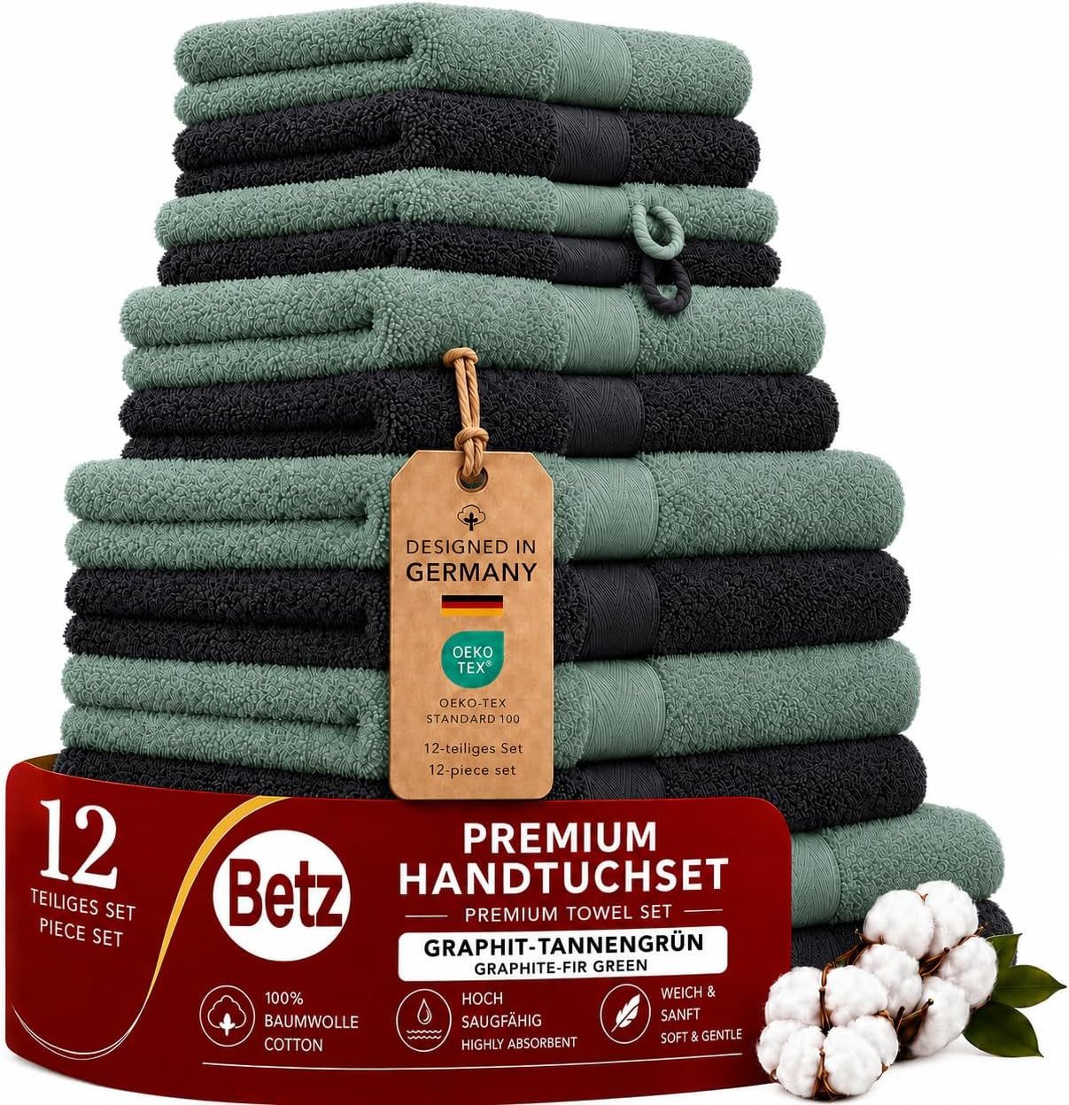 Betz Handtücher Premium Handtuch-Set 12-tlg., 100% Baumwolle (Set, 12-St), Duschtücher,Handtücher, Gästetücher, Seiftücher,Waschhandschuhe