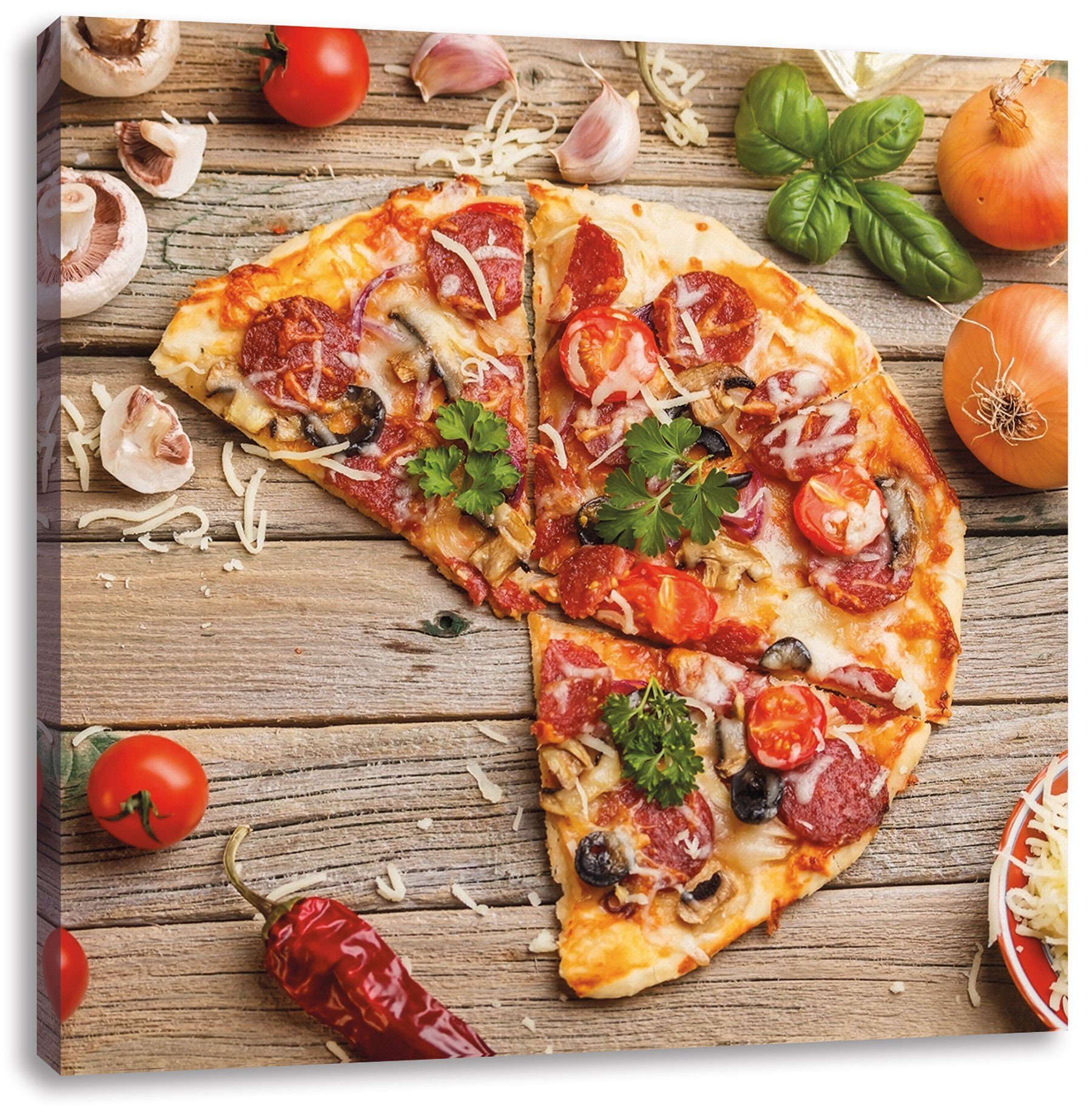Leinwandbild Pizza Italia auf Holztisch