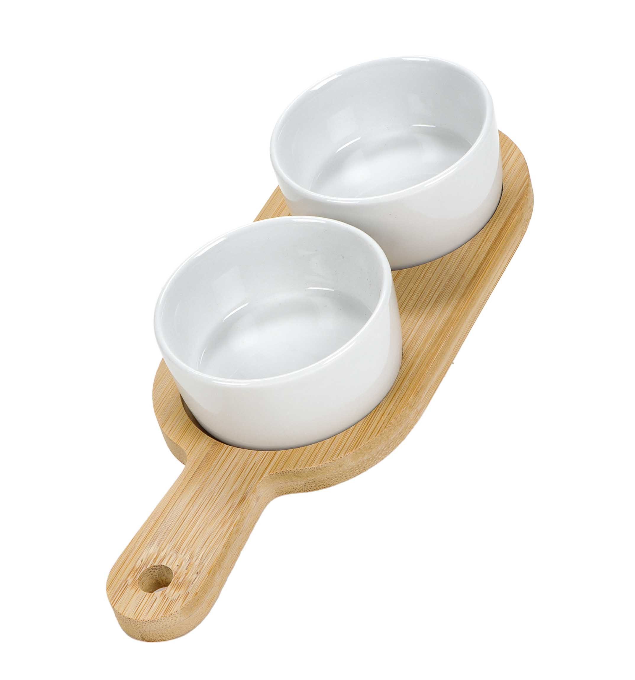 Bubble-Store Tapas-Schale 3-tlg. Tapas-Set, Keramik, Bambus, (2 Keramik-Schalen, 1 Bambustablett, 3-tlg), Tapas Schälchen aus Keramik mit Bambus Servierbrett