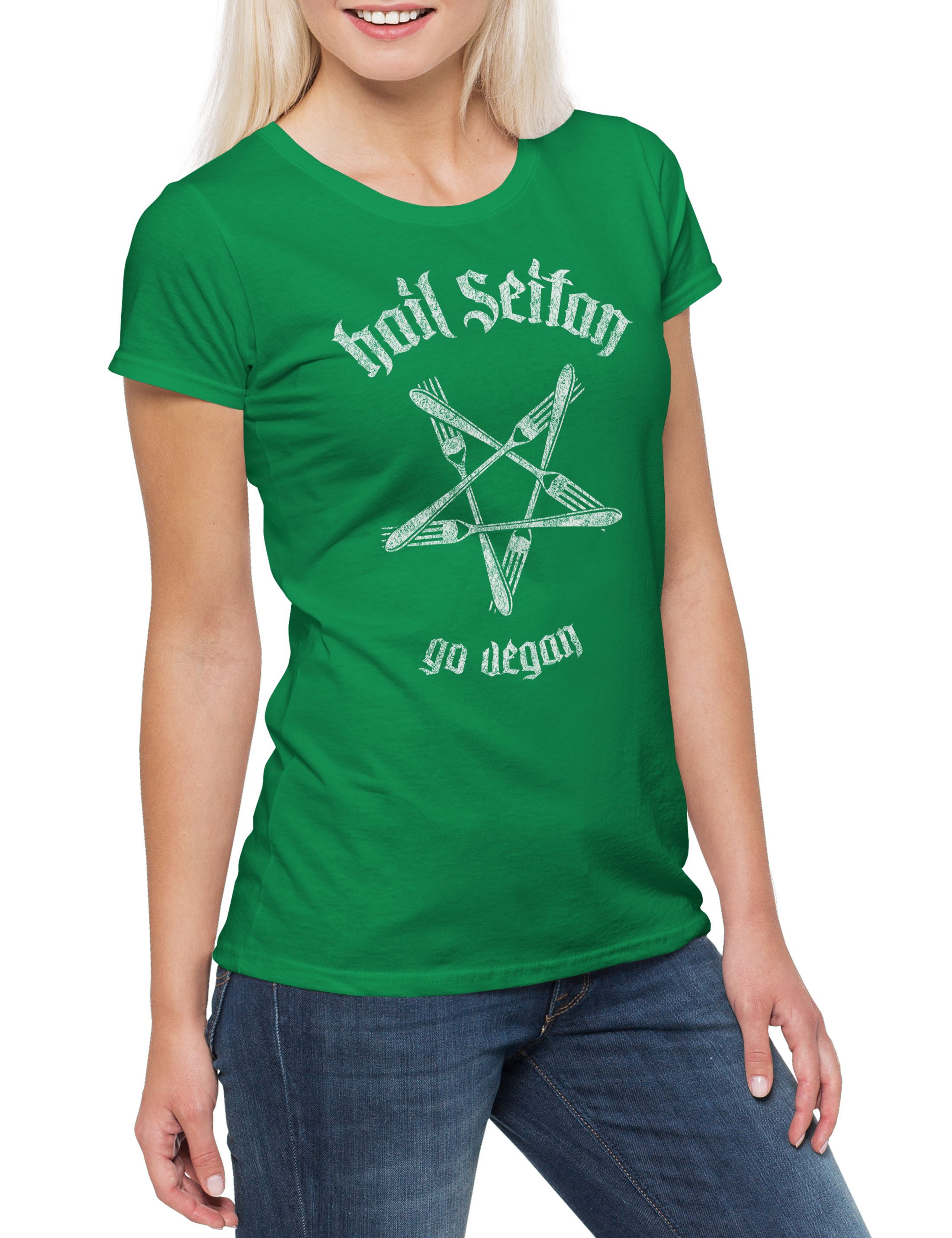 Print-Shirt Hail Seitan Damen T-Shirt Satan Heil Vegan Vegetables Vegetarianism