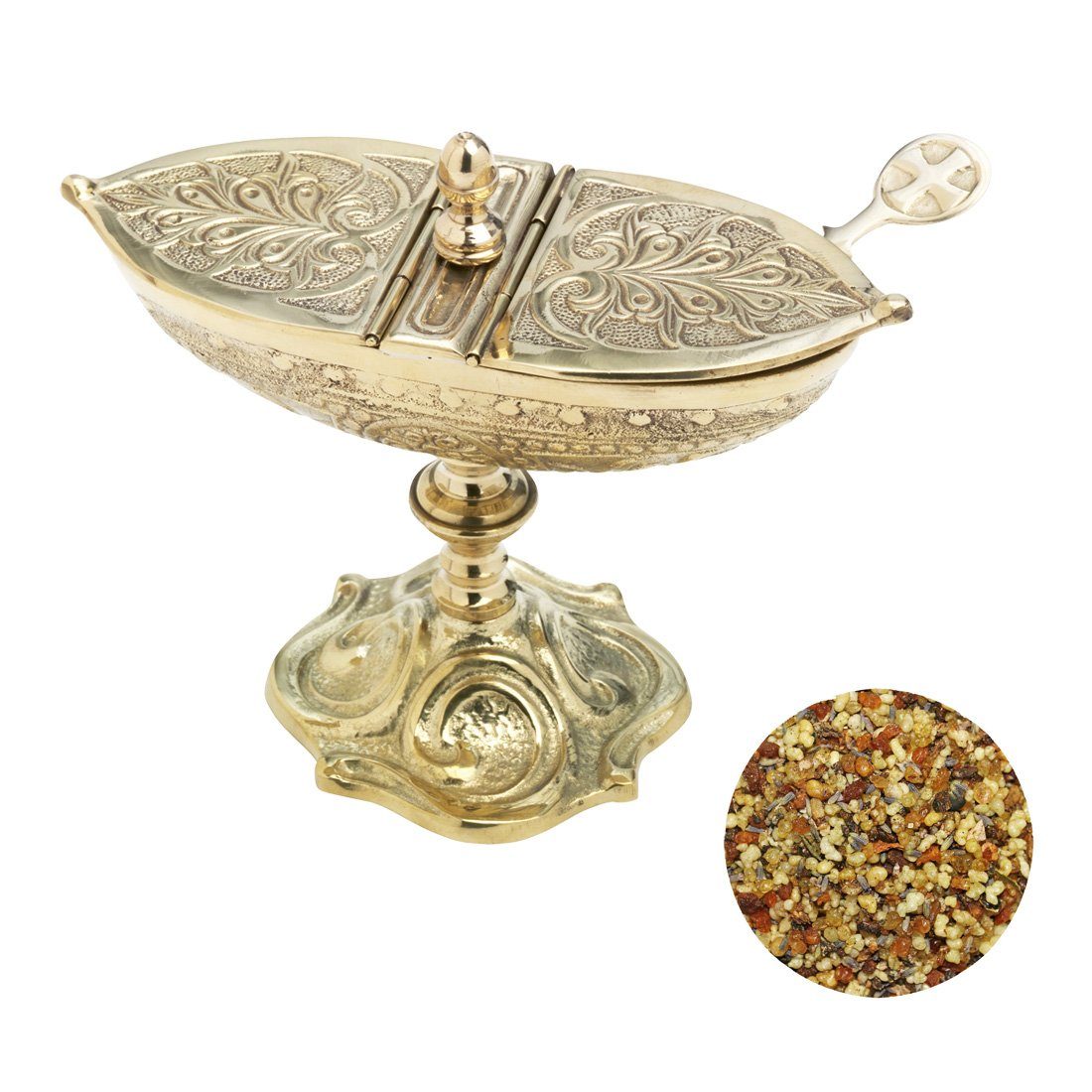 NKlaus Räucherstövchen 3tlg Set Weihrauchschiffchen mit Löffel 100g Gloria