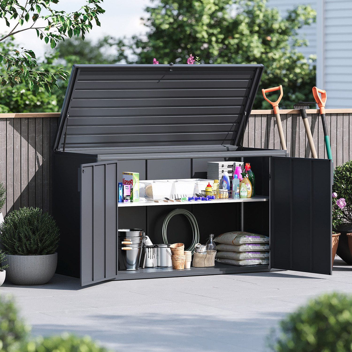 Weide Gartenbox Aufbewahrungsbox 2400 L Anthrazit aus verzinktem Stahl wetterfest