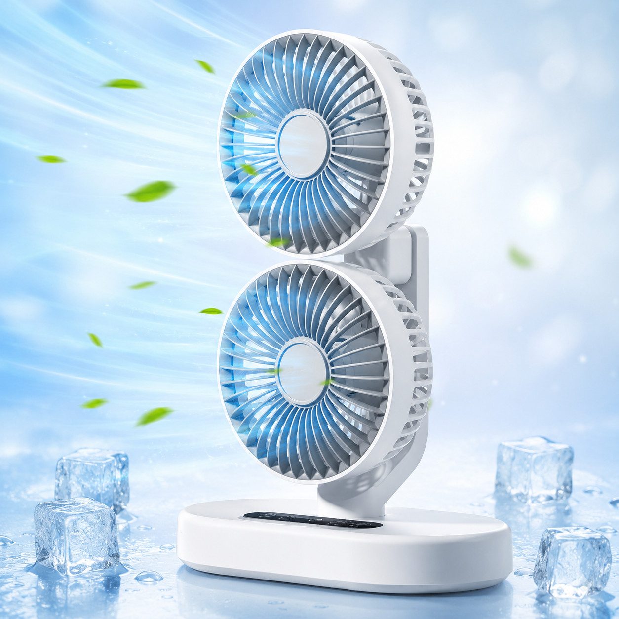 MOPUEA Standventilator 360° Drehbar Doppelkopf Luftzirkulationsventilator 6 Stufen, USB Tischventilator für Schlafzimmer Büro Schreibtisch