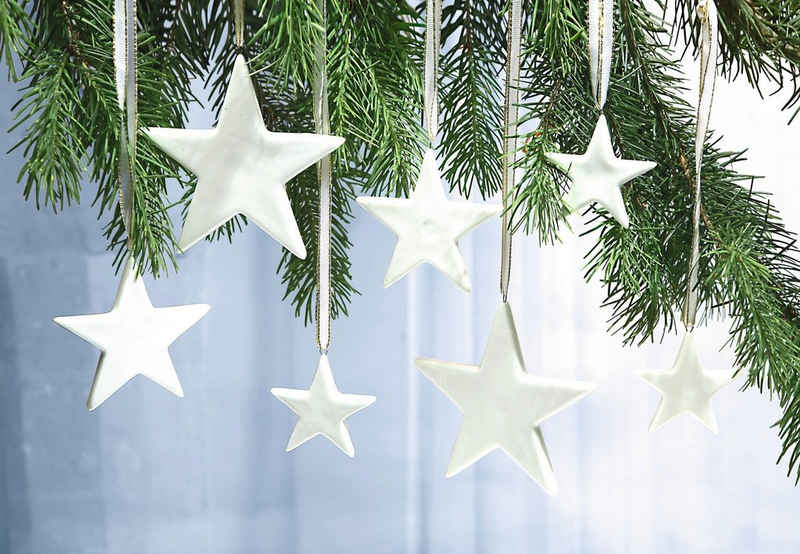 Dekoleidenschaft Dekohänger 12 Sterne aus Porzellan, weiß, Weihnachtsbaumschmuck (12 St)