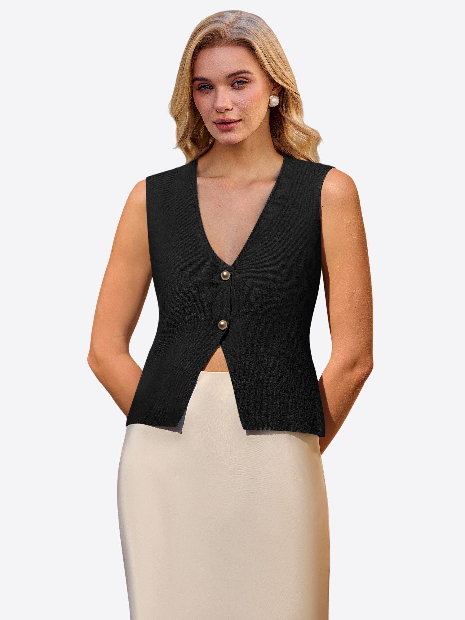 Imily Bela Anzugweste Damen Strickweste mit Knopfleiste (Packung, 1-tlg., 1per-Pack) Einfarbig