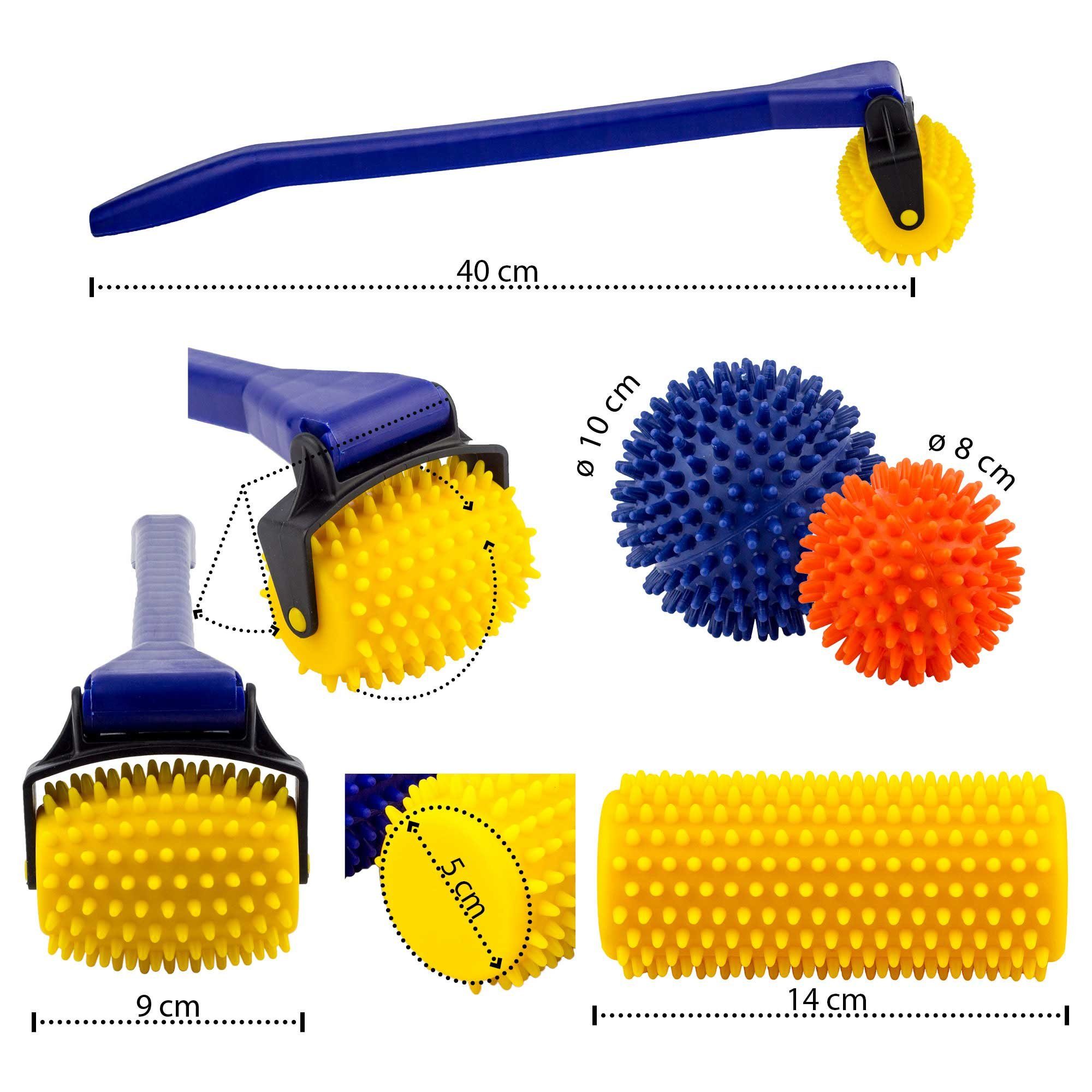 langem Rückenroller Igelrolle (3-tlg., langem und Rolle Stachelball Massagerolle am Muxel Igelball) mit Stiel, Igelball mit