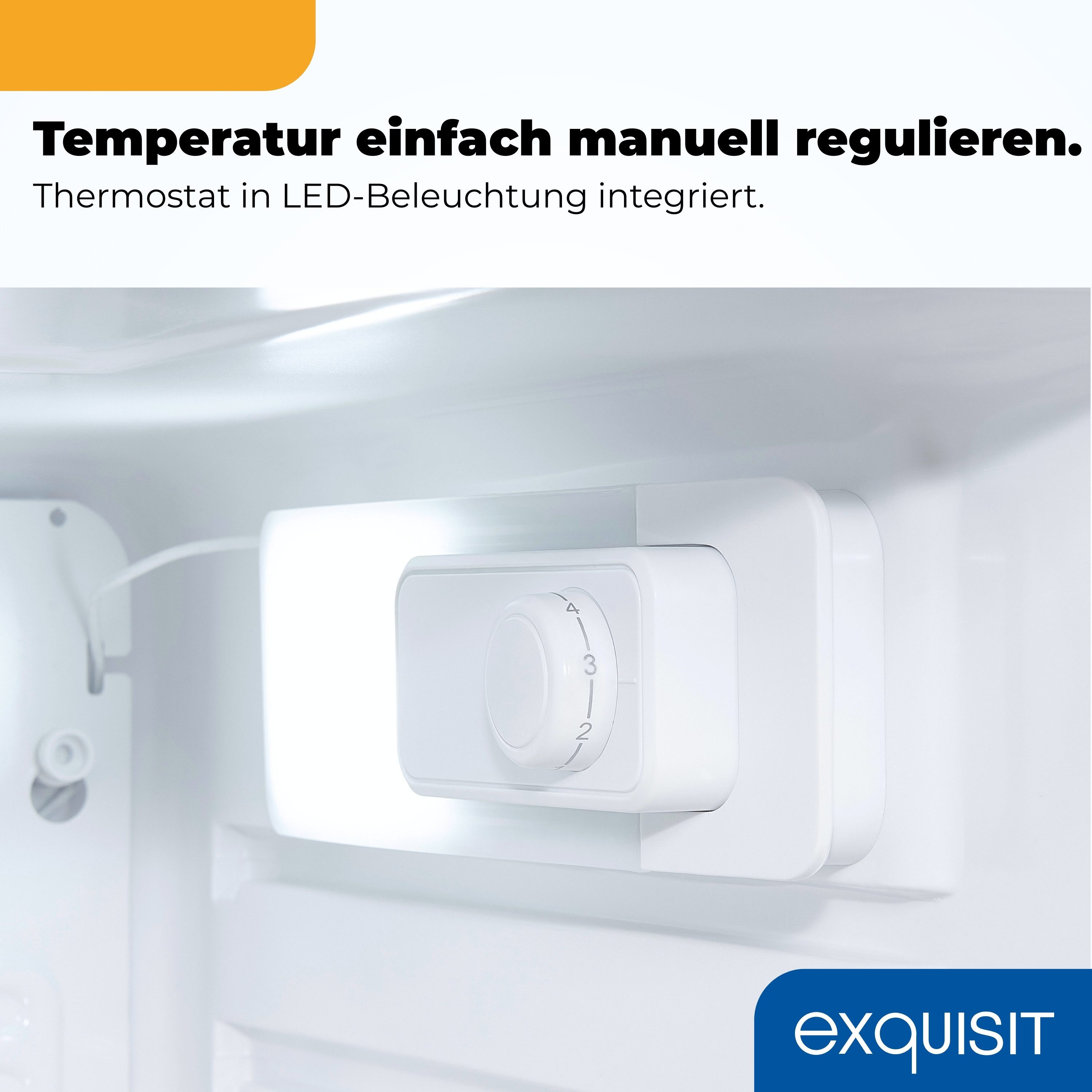 exquisit Vollraumkühlschrank KS516-V-040D, 85 cm hoch, 55 cm breit, 126 l Nutzinhalt, LED Beleuchtung, 39 dB, Geräuschklasse C – Bild 4 von 5