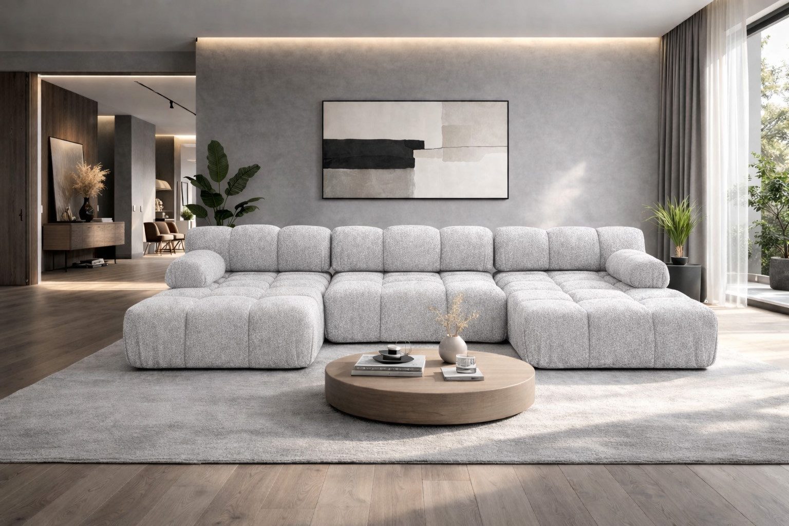 Ecksofa U-Form modern für Wohnzimmer, Stoff Abriamo,SELIA