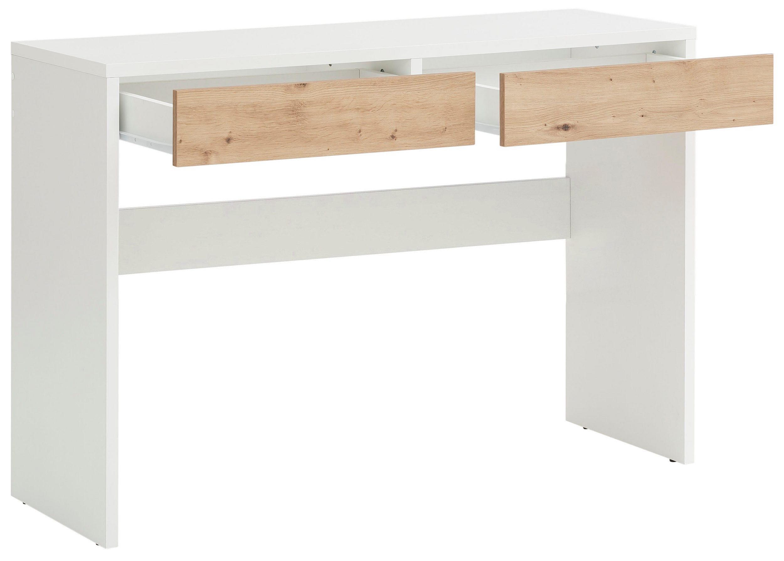 loft24 Schminktisch Astrid - Frisiertisch Kosmetiktisch Schminkkonsole Make-Up Tisch, Frisiertisch mit 2 Schubladen weiß, Eicheoptik, Breite 115 cm