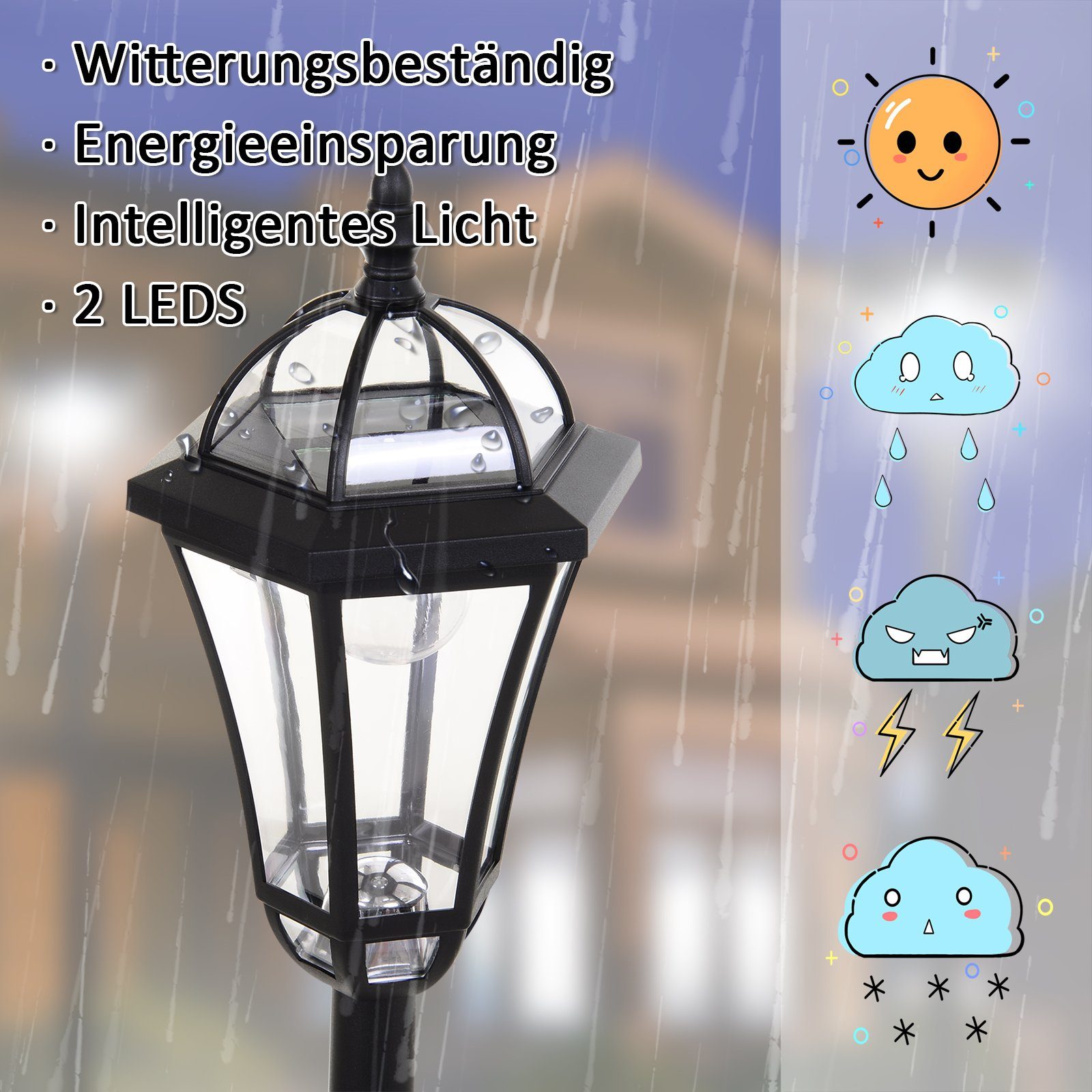 Gartenlaterne, Weiß, 2er Gartenleuchte Stdn., x Schwarz, Ø18.5 ABS LED, Solar LED H129 Outsunny 6 Set, cm