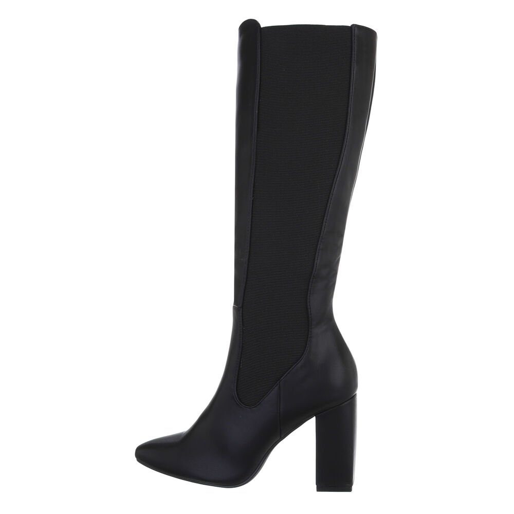 Abendschuhe Blockabsatz Ital-Design High-Heel Damen in Stiefel Schwarz Stiefel Elegant