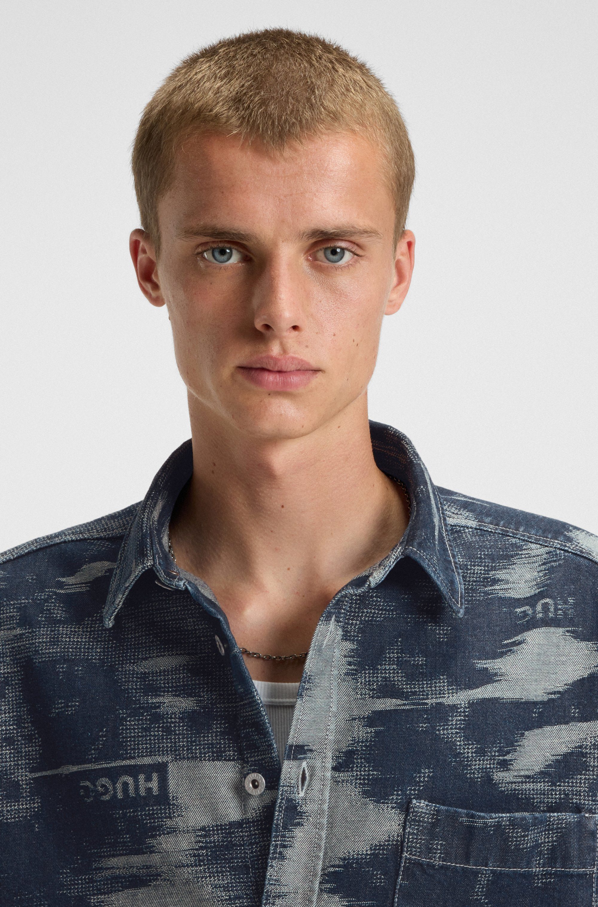 HUGO Blue Langarmhemd Ebalto Kentkragen, oversize fit, Jacquard-Muster günstig online kaufen