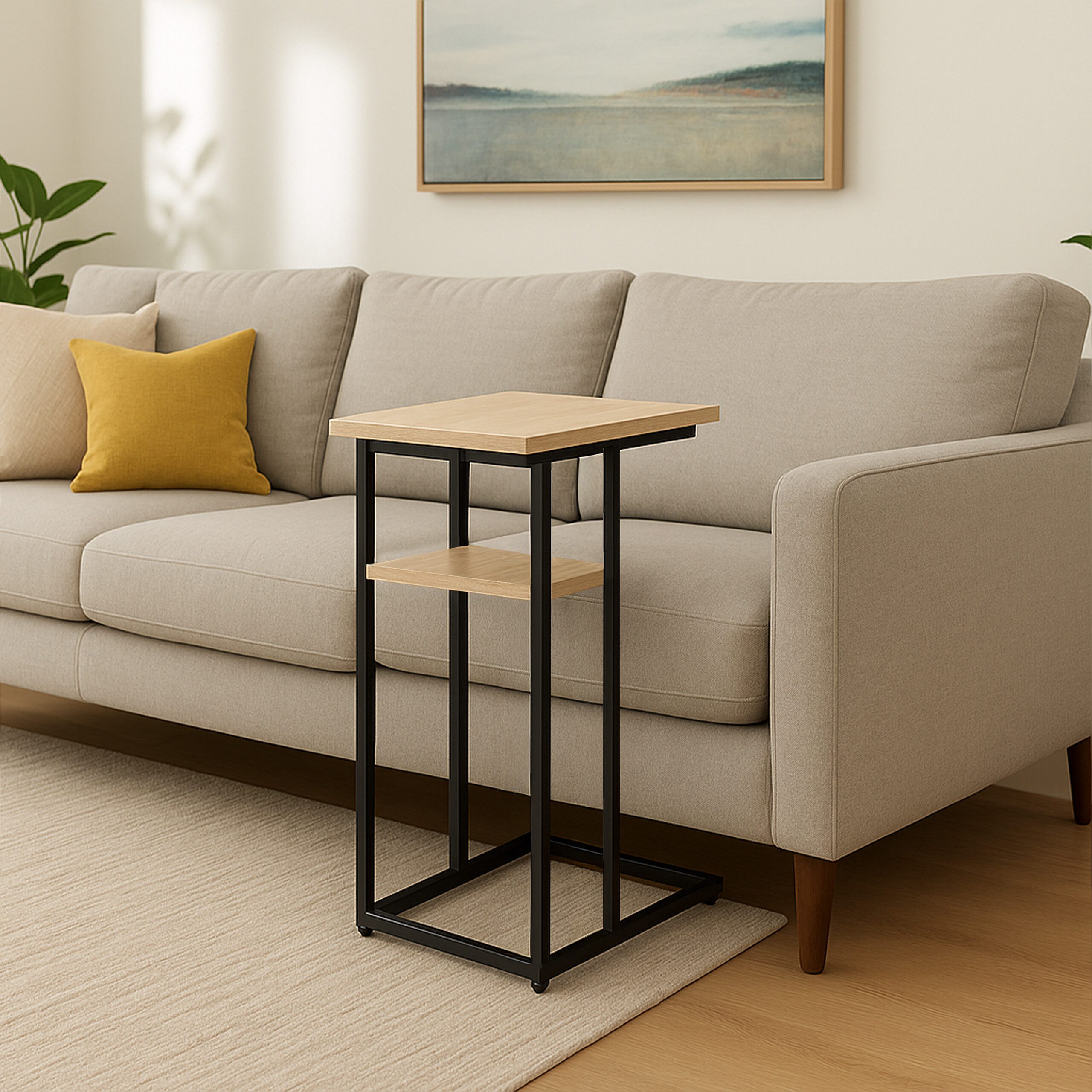 relaxdays Beistelltisch mit 2 Ablage, Holzoptik-Schwarz günstig online kaufen