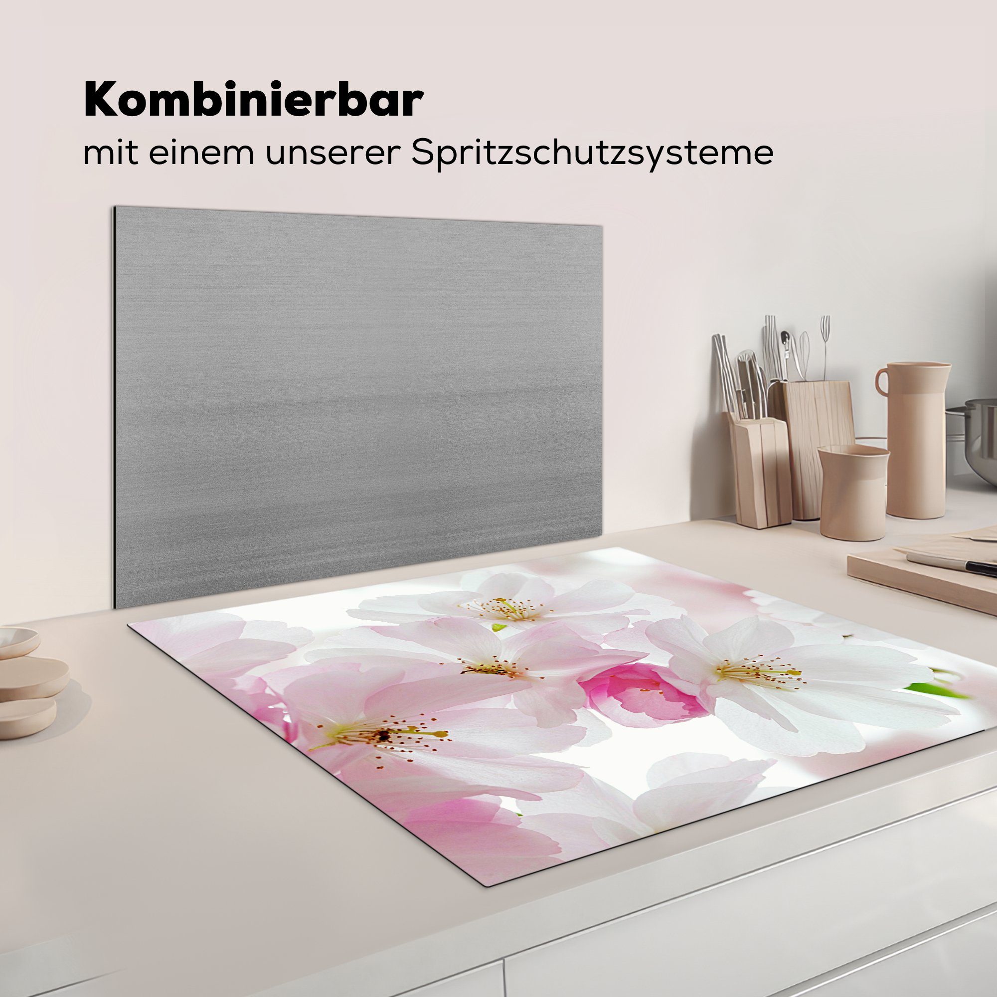 Ceranfeldabdeckung, Arbeitsplatte Vinyl, MuchoWow - küche Blüte, (1 78x78 Kirschen tlg), für cm, Herdblende-/Abdeckplatte