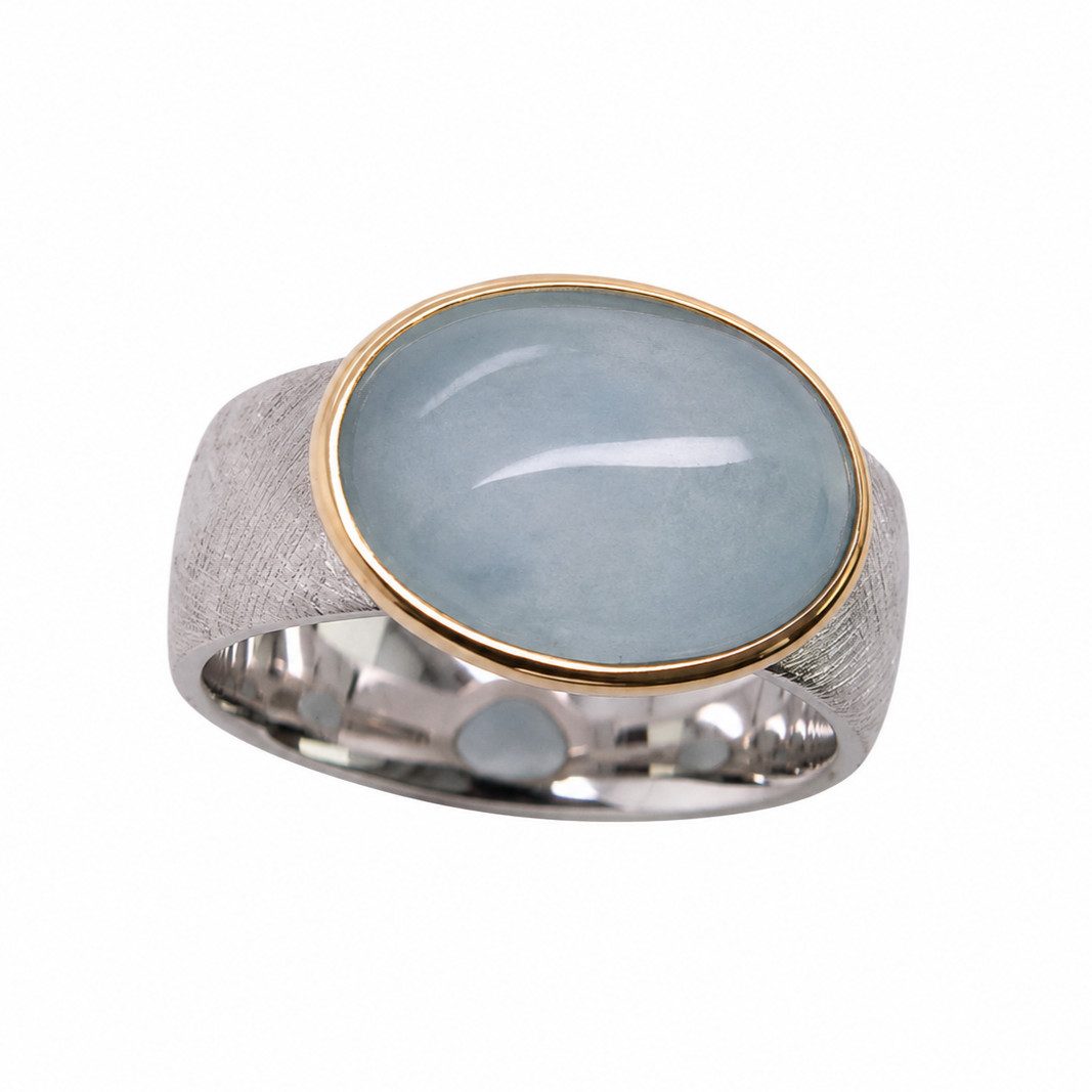Sogni d'oro Fingerring "Aquamarinbrise" mit Milky Aquamarin, Silber 925, vergoldeter Ringkopf