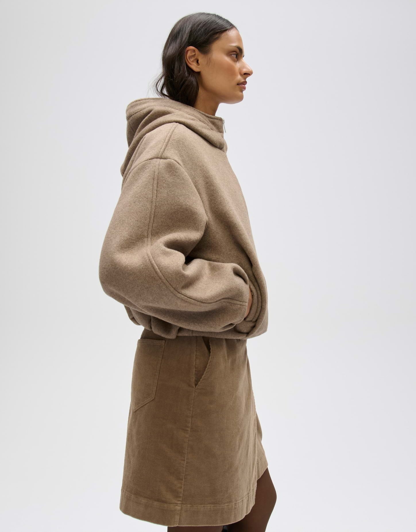 OPUS Wolljacke Halenso aus fließender Webware Verkürzte O-Form mit Kapuze und voluminösem Ballonsaum – Bild 5 von 5