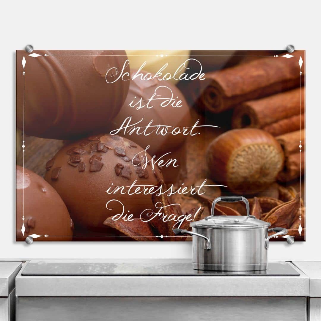 Küchenrückwand Bild Küche Wall K&L Spruch, Wandschutz montagefertig Art Gemälde Spritzschutz Schokolade Glas lustiger