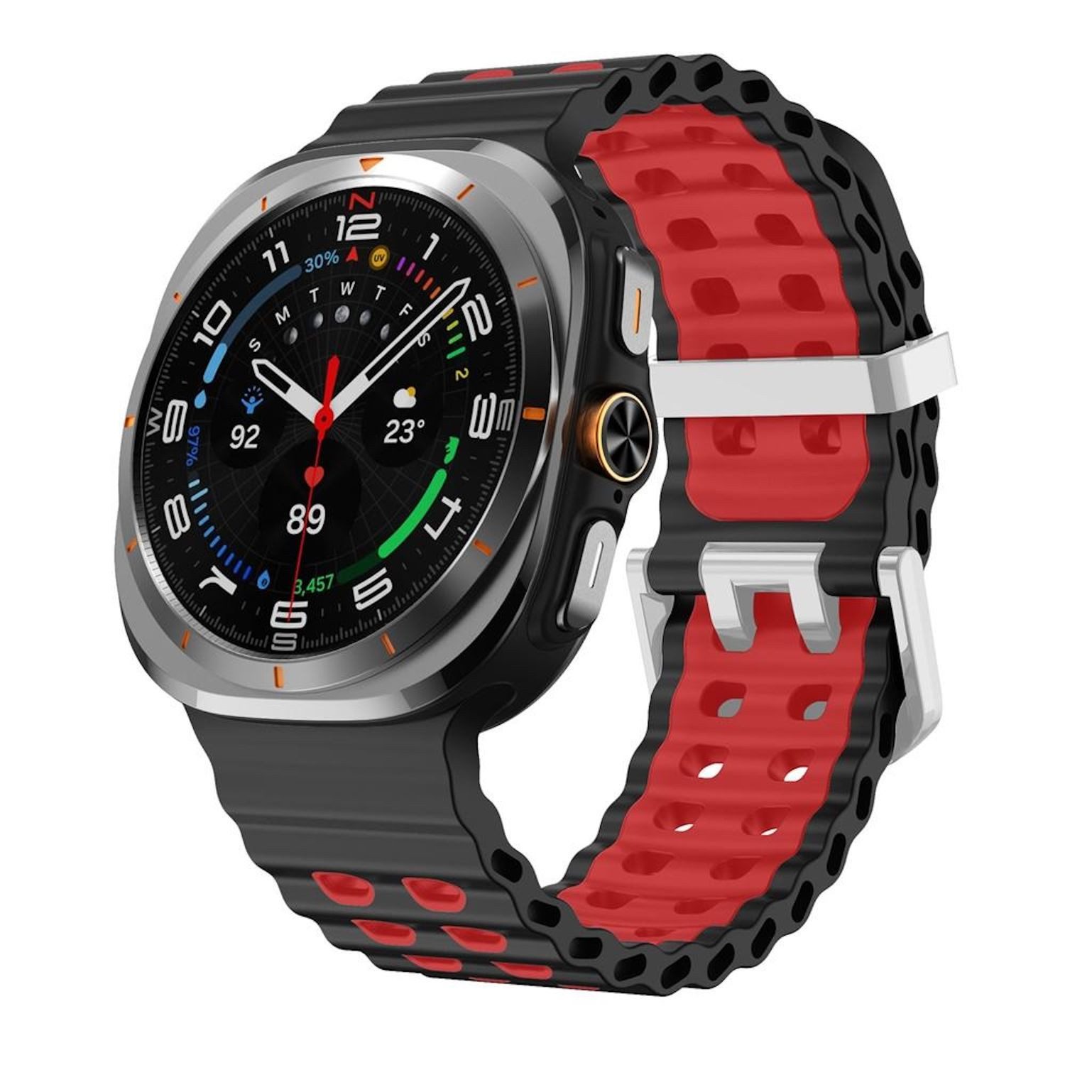 Wigento Smartwatch-Armband Für Samsung Galaxy Watch Ultra / Ultra 2025 Two Color Silikon Armband, Silikon Armband mit Ocean-Design und Silber-Schließe
