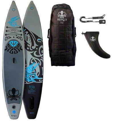 Runga-Boards Inflatable SUP-Board Runga TOA-RACE AIR GREY 12.6 Stand Up Paddling SUP iSUP, (Set 1, mit gepolsterten Trolley-Rucksack, Center-Finne und Coiled-Leash)