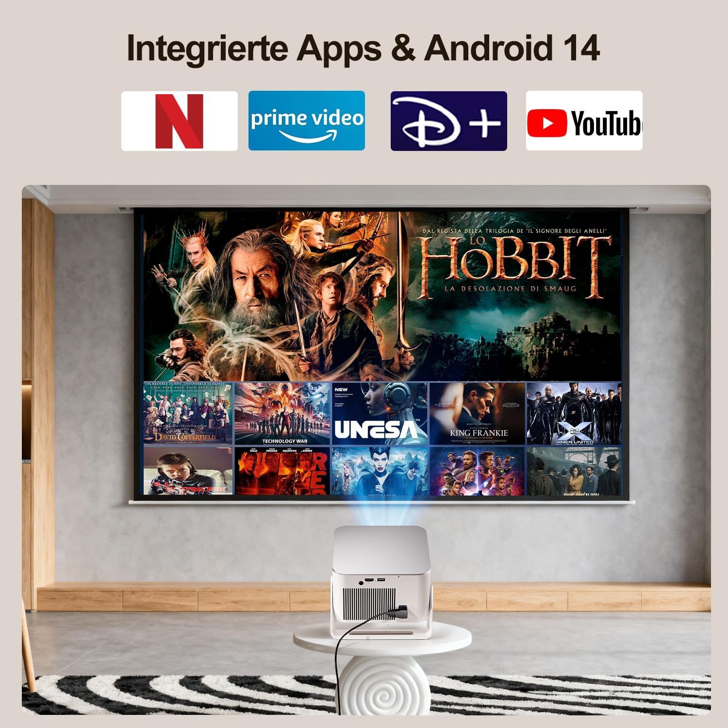 Magcubic Tragbarer Mini Projektor Beamer Hy350 Max 4K Android 14 Wifi6 BT 5.4 Portabler Projektor (600 lm, ‎7680 x 4320 px, Autofokus 6D Auto-Trapezkorrektur, 12W Lautsprecher, 180° Dreh Smart)