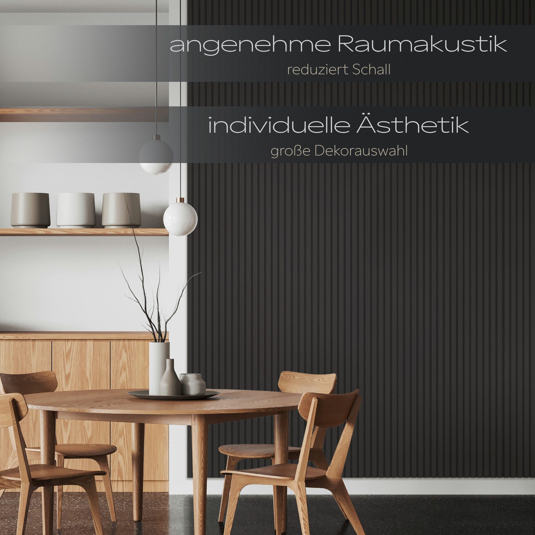 Hexim Wanddekoobjekt AP12 (Akustikpaneele 278x60cm Holz Comfort - flexible Holzpaneele Platten Lamellenwand MDF Wandpaneele Lamellenverkleidung Wandverkleidung schalldämmend 1.67m² Black Edition)