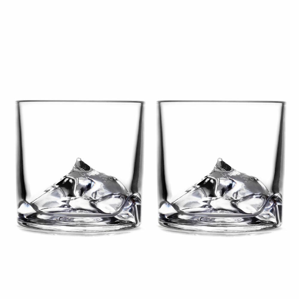 LIITON Whiskyglas K2, Kristallglas, dicker Glasboden als Bergmotiv, 2-teilig