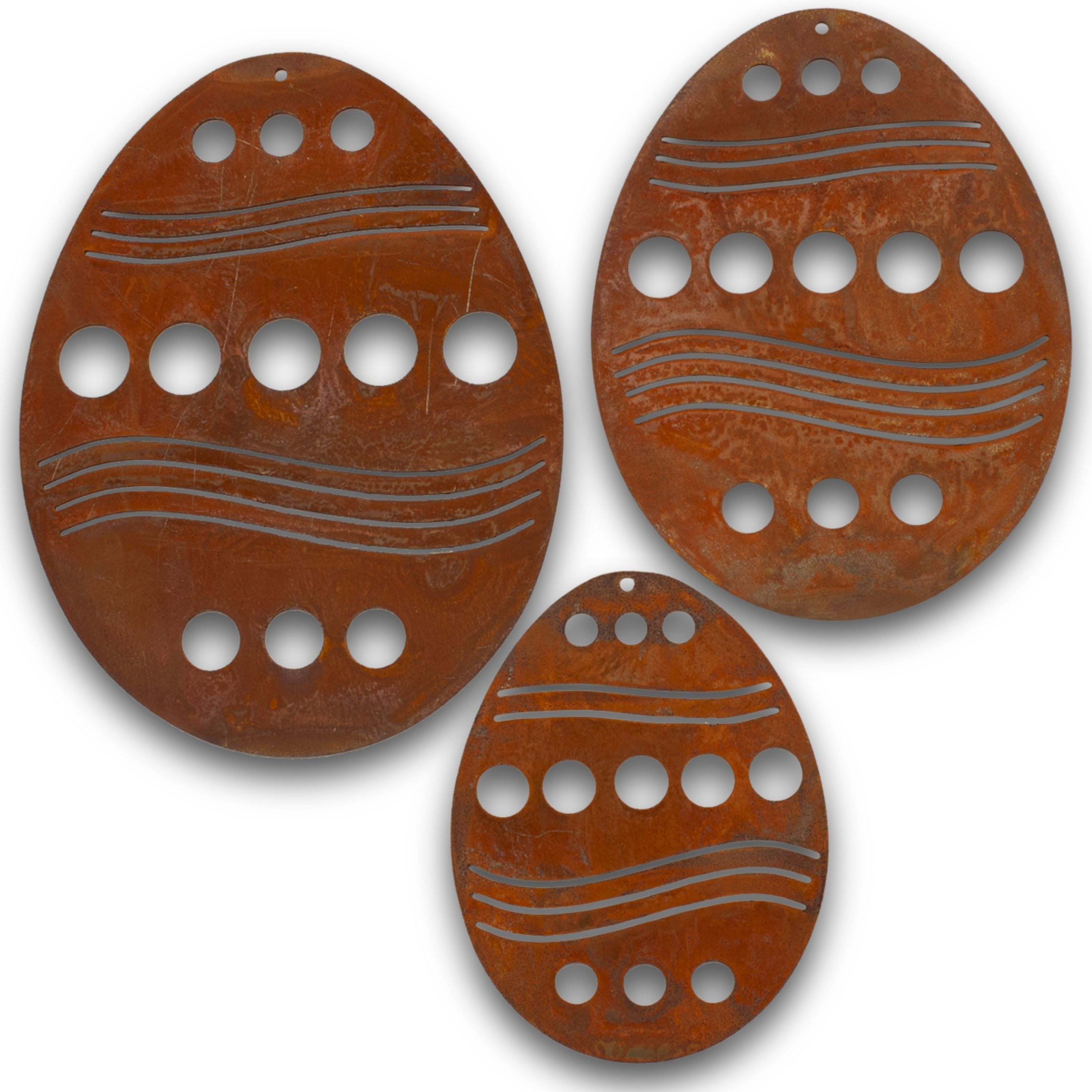 Rostikal Osterei Metall Osterdeko aussen Ostereier zum aufhängen (Set, 3tlg), echter Rost