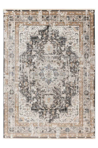Teppich Teppich Vintage Design, taupe, LALEE, Rechteckig, Höhe: 6 mm, mit Medaillon, mit Bordüre, mit Fransen, klassisch, orientalisch, pflegeleicht