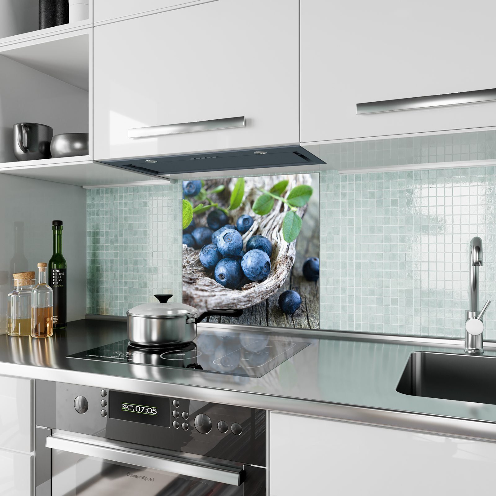 auf Motiv Primedeco Glas Schälchen mit Küchenrückwand Heidelbeeren Spritzschutz Küchenrückwand