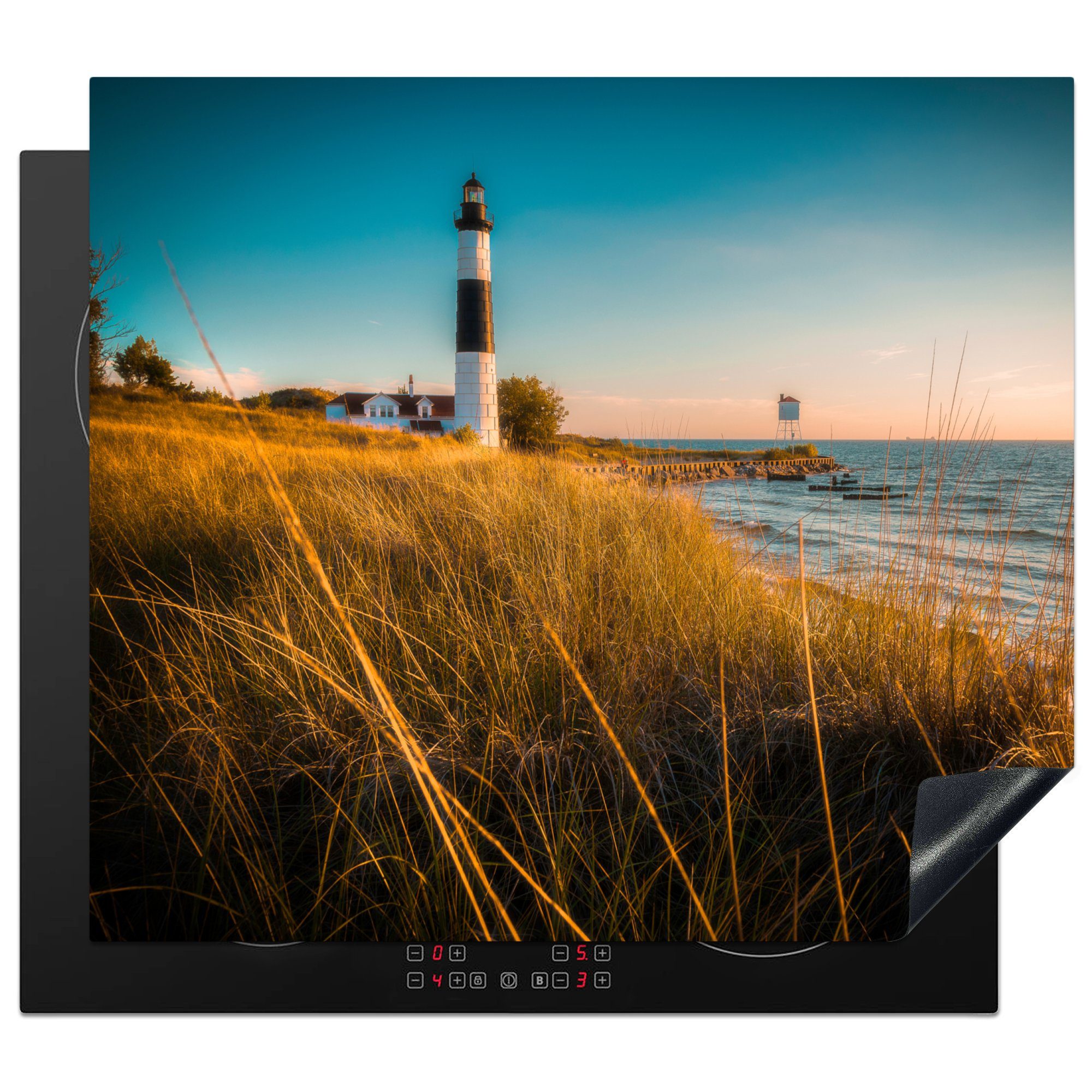 MuchoWow Herdblende-/Abdeckplatte Leuchtturm - Meer - Amerika, Vinyl, (1 tlg), 59x52 cm, Ceranfeldabdeckung für die küche, Induktionsmatte
