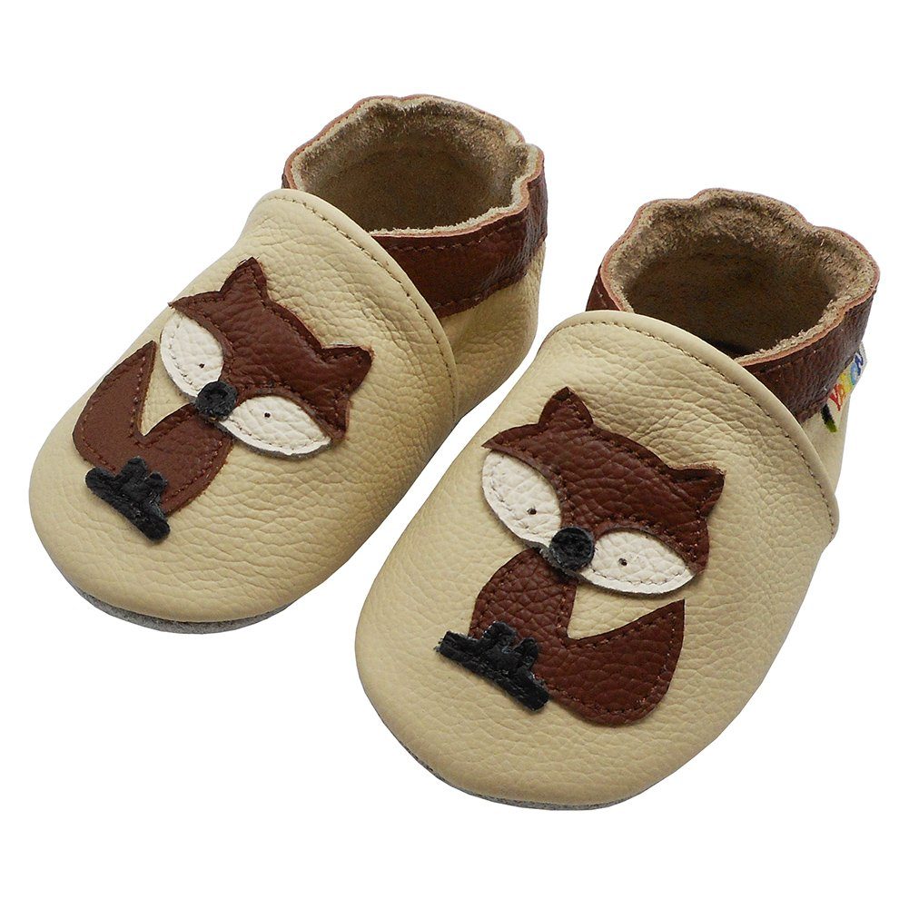 Yalion Weiche Leder Lauflernschuhe Hausschuhe Lederpuschen Fuchs Krabbelschuh