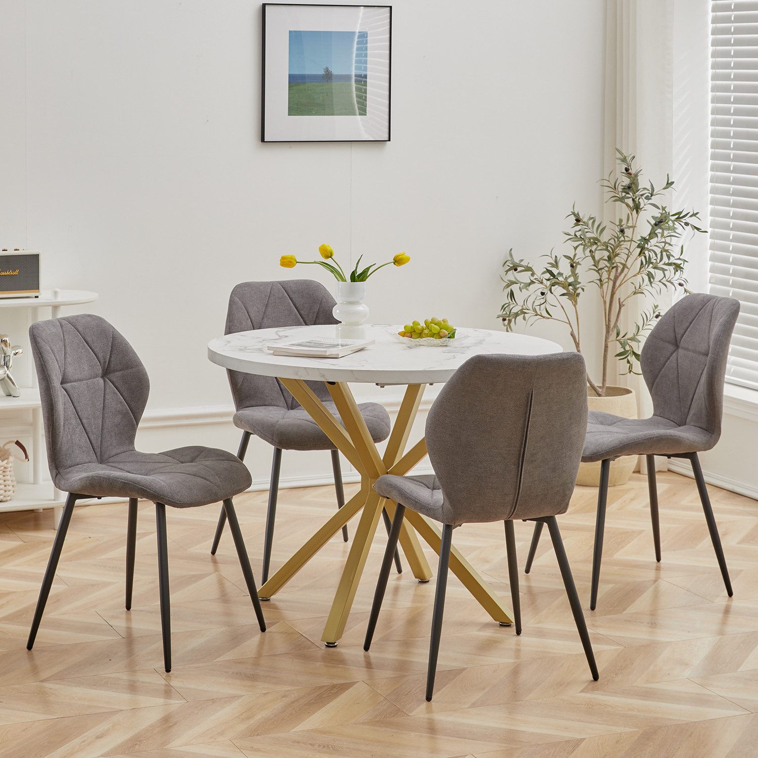 GrandCA HOME Esstisch Runder Esstisch, Küchentisch im Skandinavischen Stil (1-St), aus MDF, mit Metallbeine, 100 x 76.5 cm