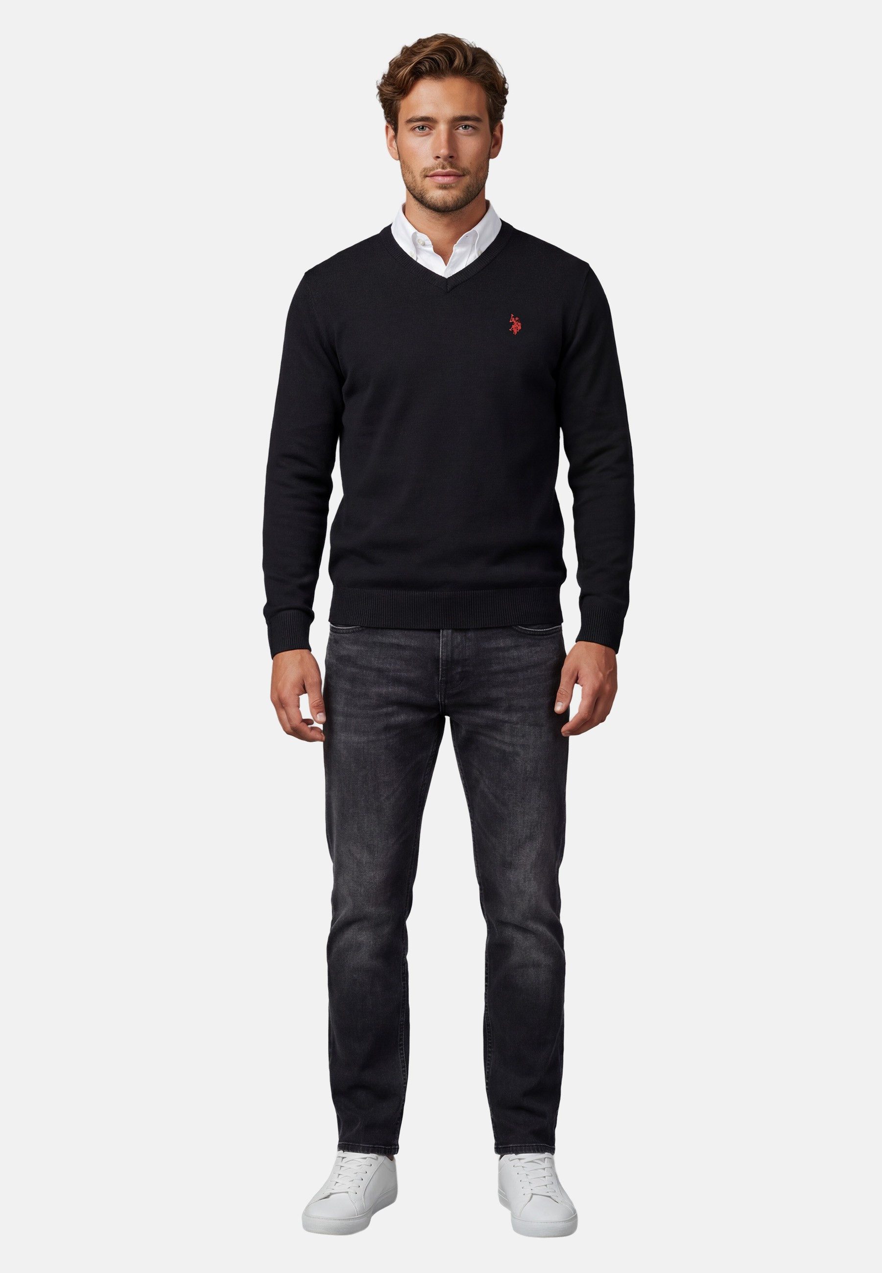 U.S. Polo Assn. V-Ausschnitt-Pullover Longsleeve USPhil – Herren V-Neck Classic Fit mit Logo-Stickerei Angenehme Baumwollmischung, weiches Material und sportive – Bild 4 von 5