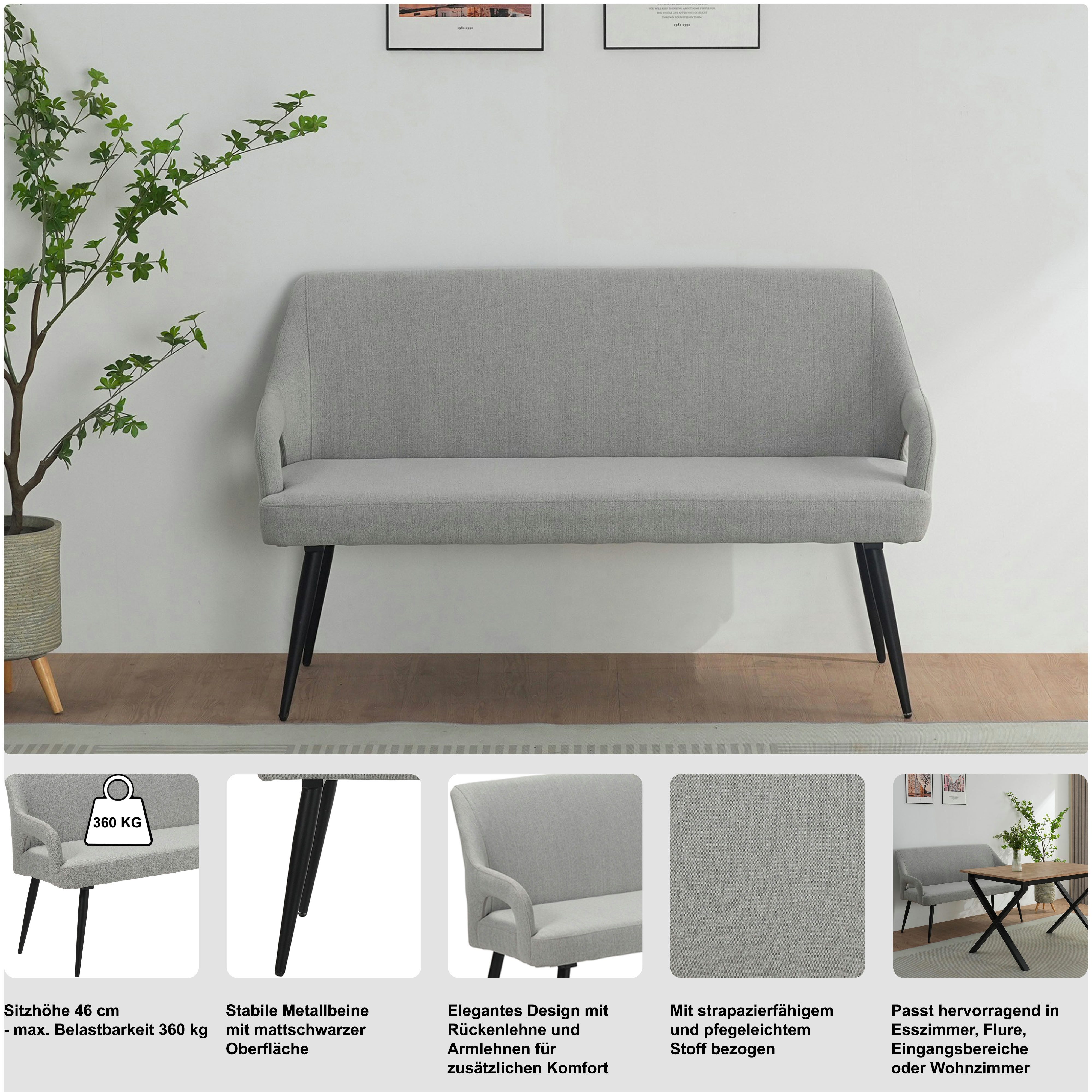 OTTO home Essbank Darragh, schwarze Metallbeine, pflegeleichter Webstoff Bezug, Breite 140 cm