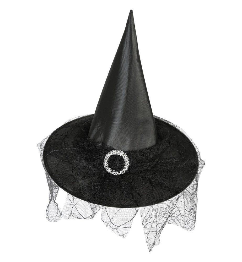 Fries Hexen-Kostüm Damen Hexen Hut Netztüll Gr. 58 Schwarz Halloween Fasching Karneval